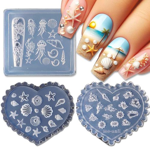 3D Shell Starfish Silicone Nail Molds, 3Pcs Ocean Themed Nail Art Mold Carving Template, Summer Beach Style Nails Design Tools Nail Mould for Manicure Decoration Accessories