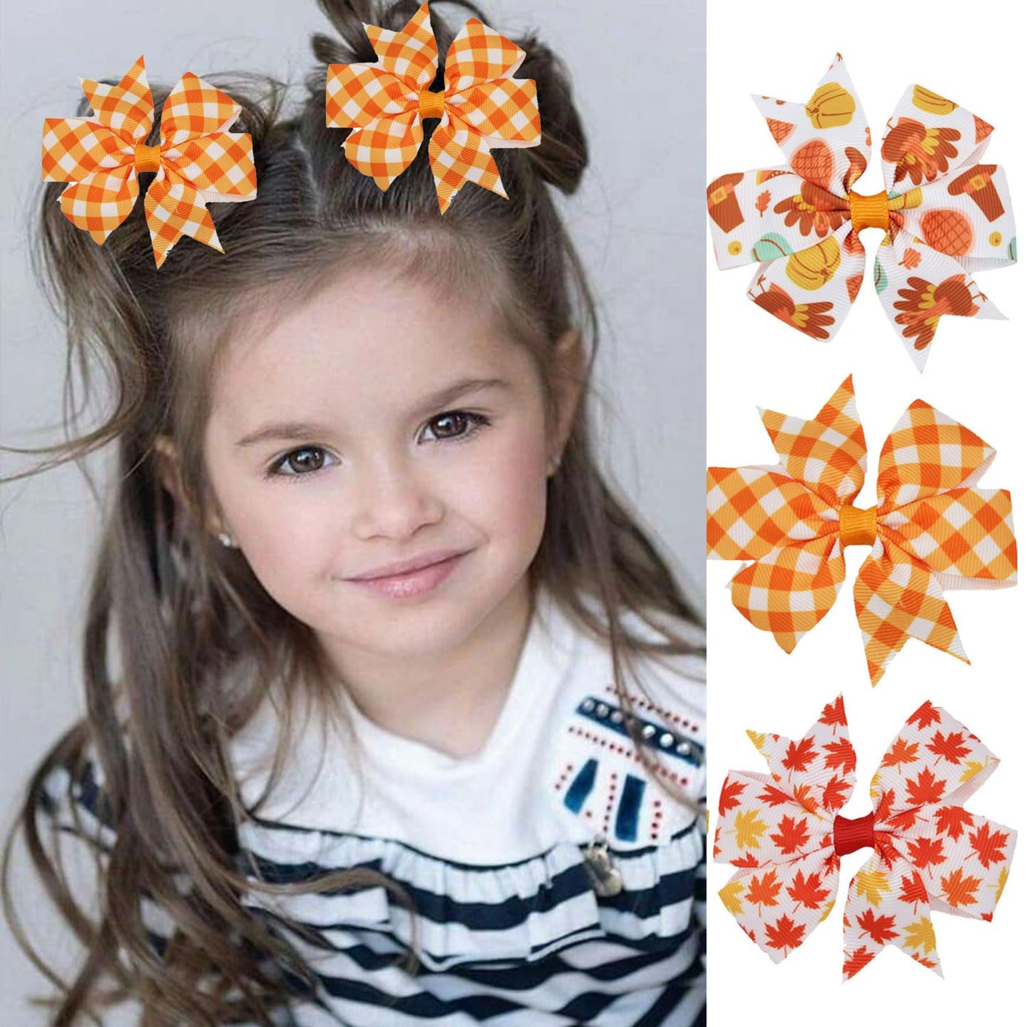 6Pcs Autumn Hair Clip Fall Thanksgiving Hair Bow Clips with Maple Leaf Pumpkin Deisgn for Girls Baby Hair Accessories Fall Hair Clips Alligator Clip Non-slip Fall Thanksgiving Gift for Hair