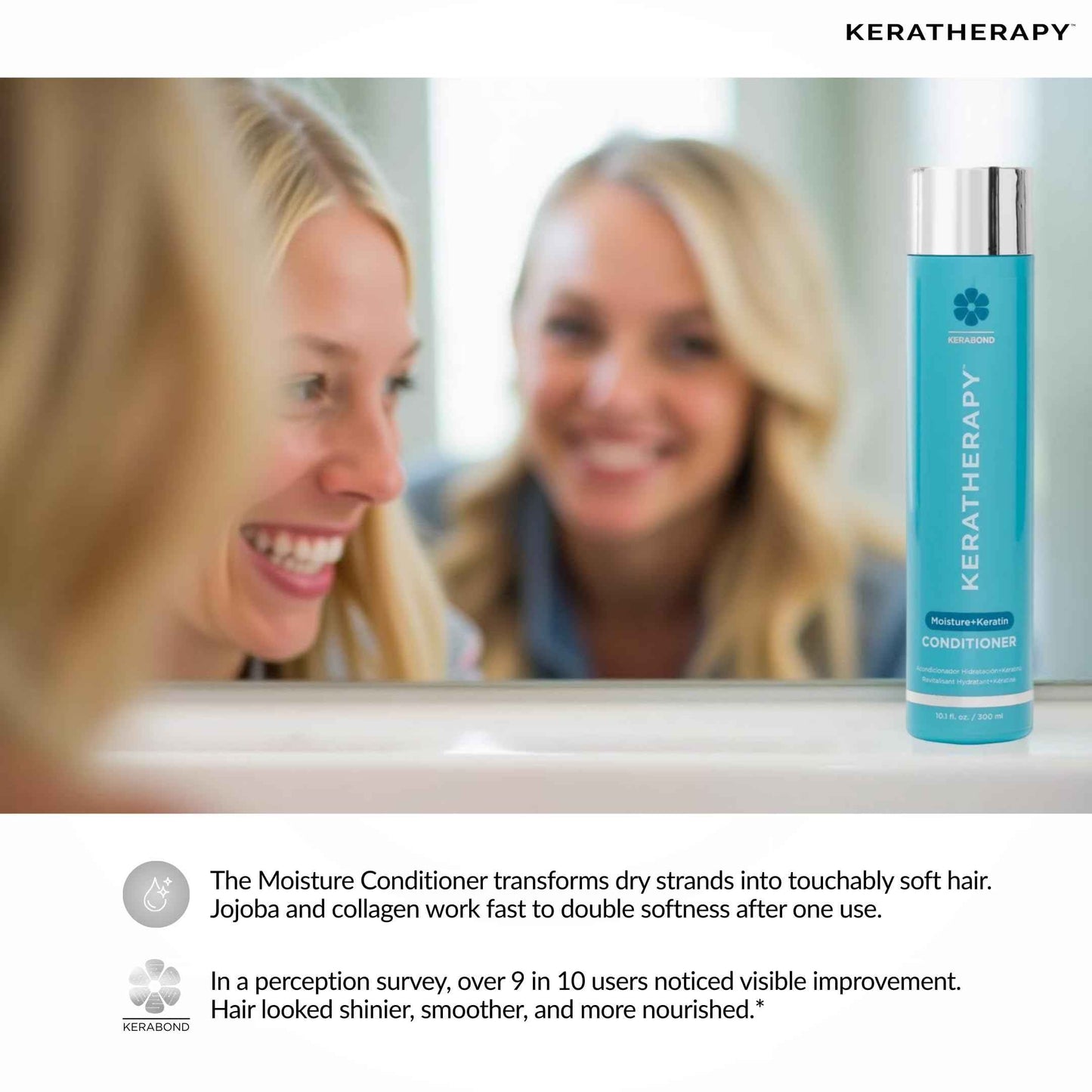 KERATHERAPY Keratin Infused Moisture Conditioner, 10.1 fl. oz., 300 ml - Hydrating & Moisturizing Conditioner for Dry or Damaged Hair with Collagen, Jojoba Oil, & Kerabond Technology - Sulfate Free