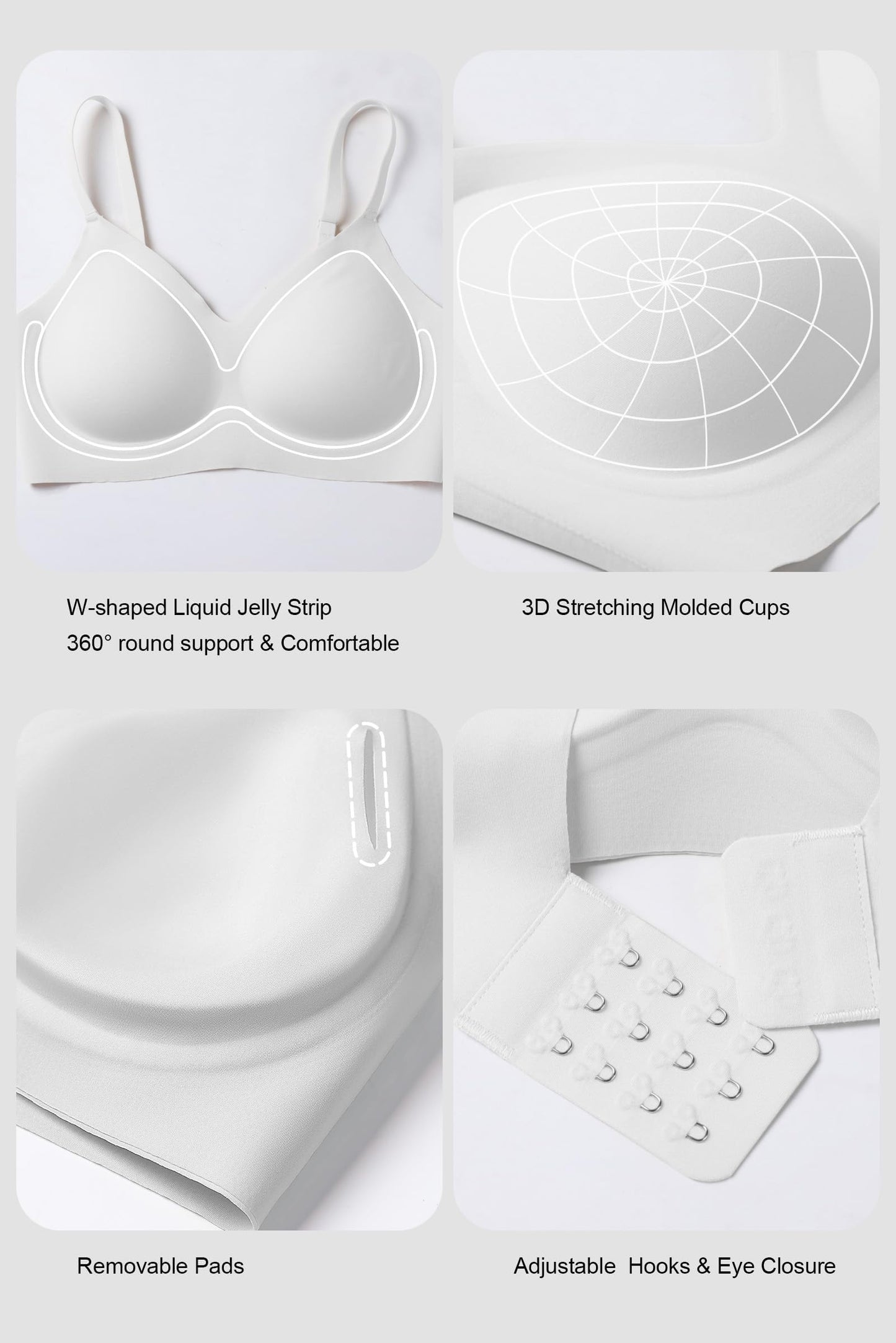 Vertvie Womens Seamless Bra No Underwire Comfort Push Up Bras Buttery Soft Wireless Bralette Full Coverage Sport Everyday Bra(White,Small)