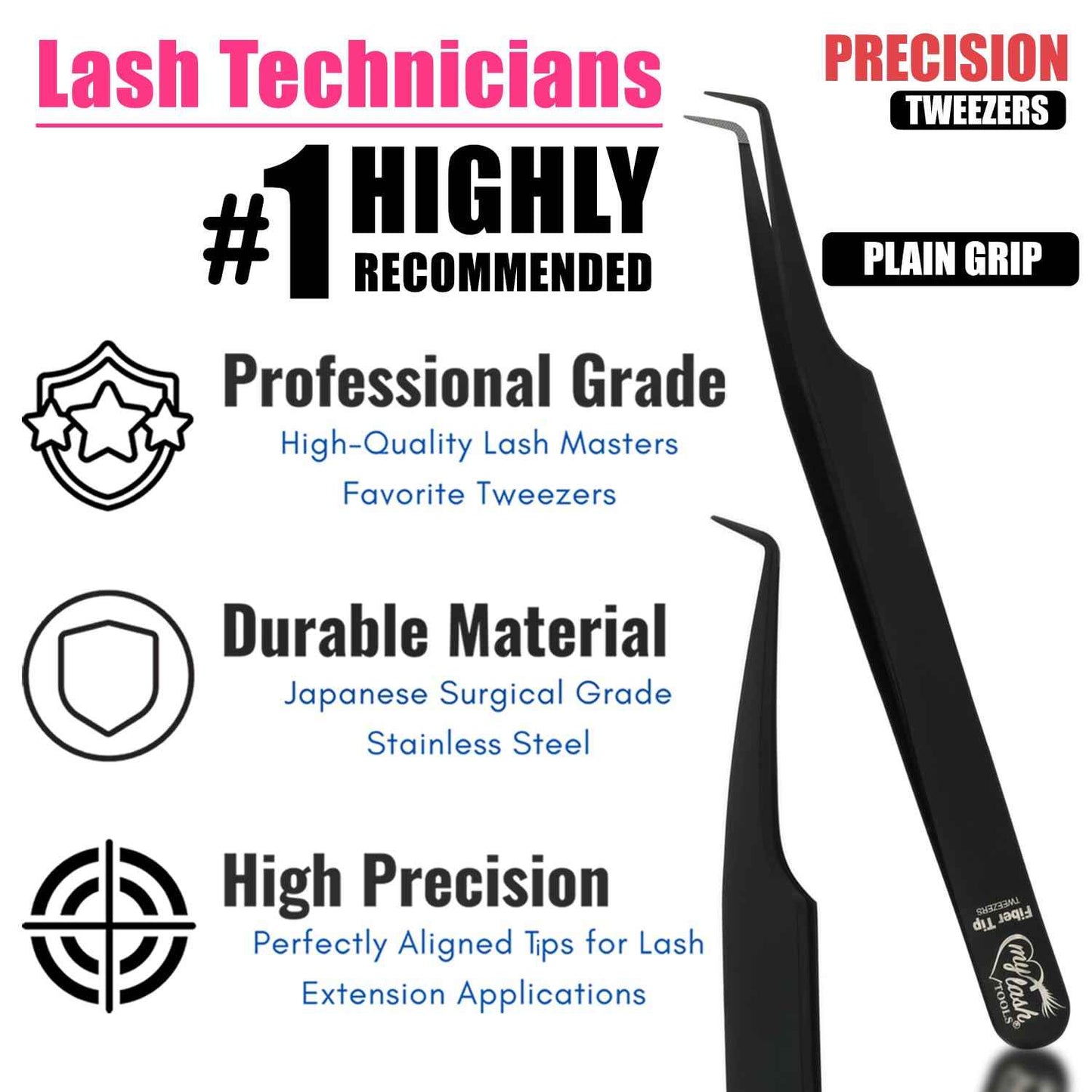 My Lash Tools 2Pcs Fiber Tip Lash Tweezers for Eyelash Extensions and Straight Isolation Tweezer Set – Professional Precision Fan Making, Mega Volume Boot Lashing, Classic & Mink Eyelashes, Black