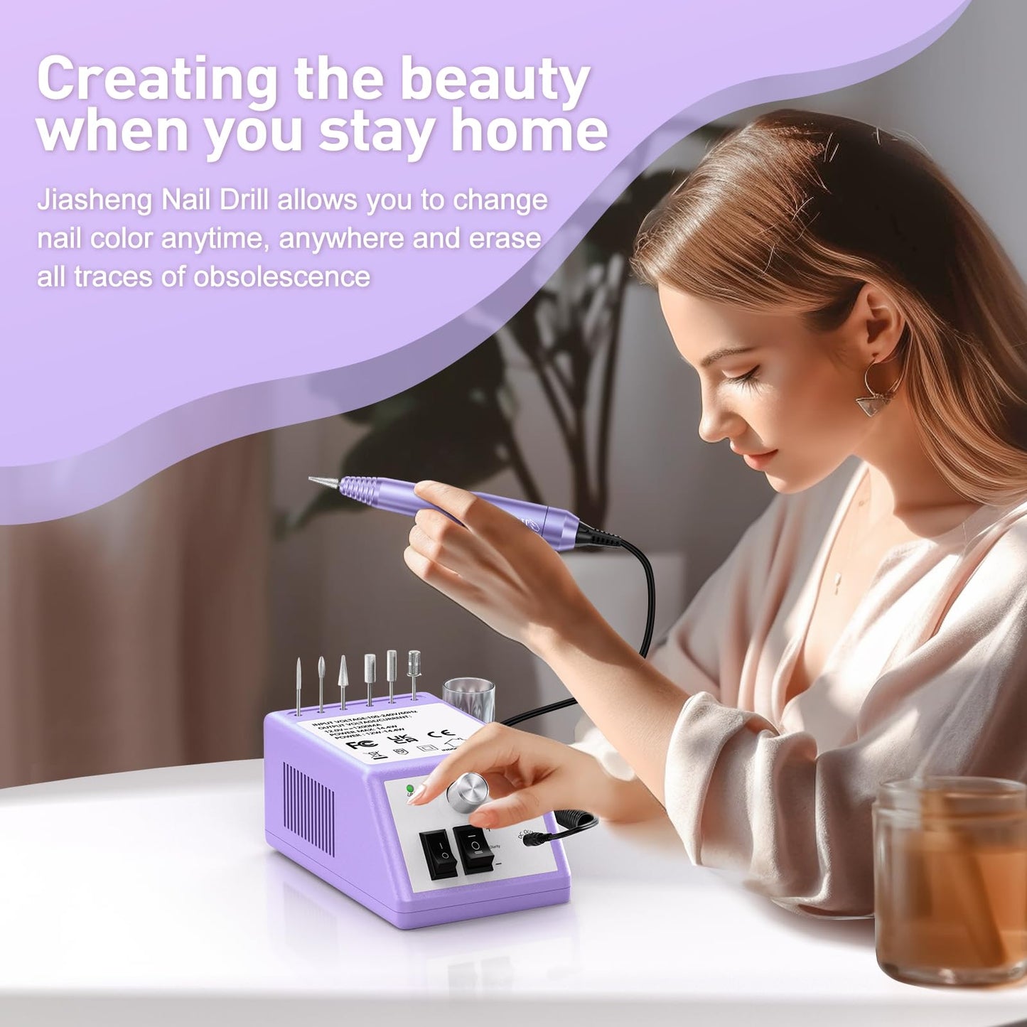 JIASHENG Professional Nail Drill, 20000rpm Electric Nail Drill Machine, Electric Nail File Drills for Acrylic Nails Gel Nails Manicure Pedicure Tools for Salon Use, Violet