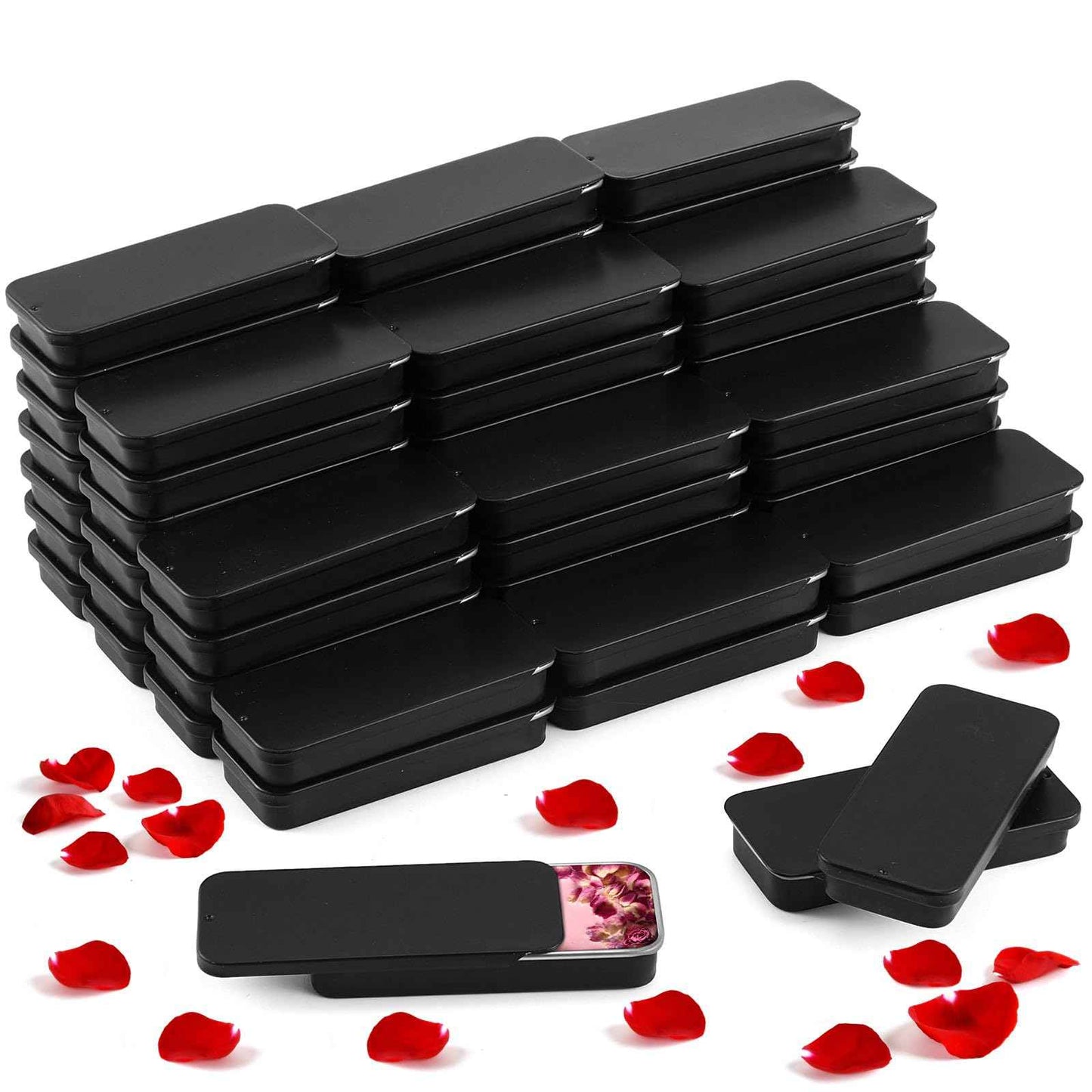 Norme 60pcs Slide Top Small Tins Containers Rectangular Cosmetics Metal Boxes Small Lip Balm Containers Metal Tins with Lids for Lip Balm Jewelry Crafts Pills(Black,1 oz)