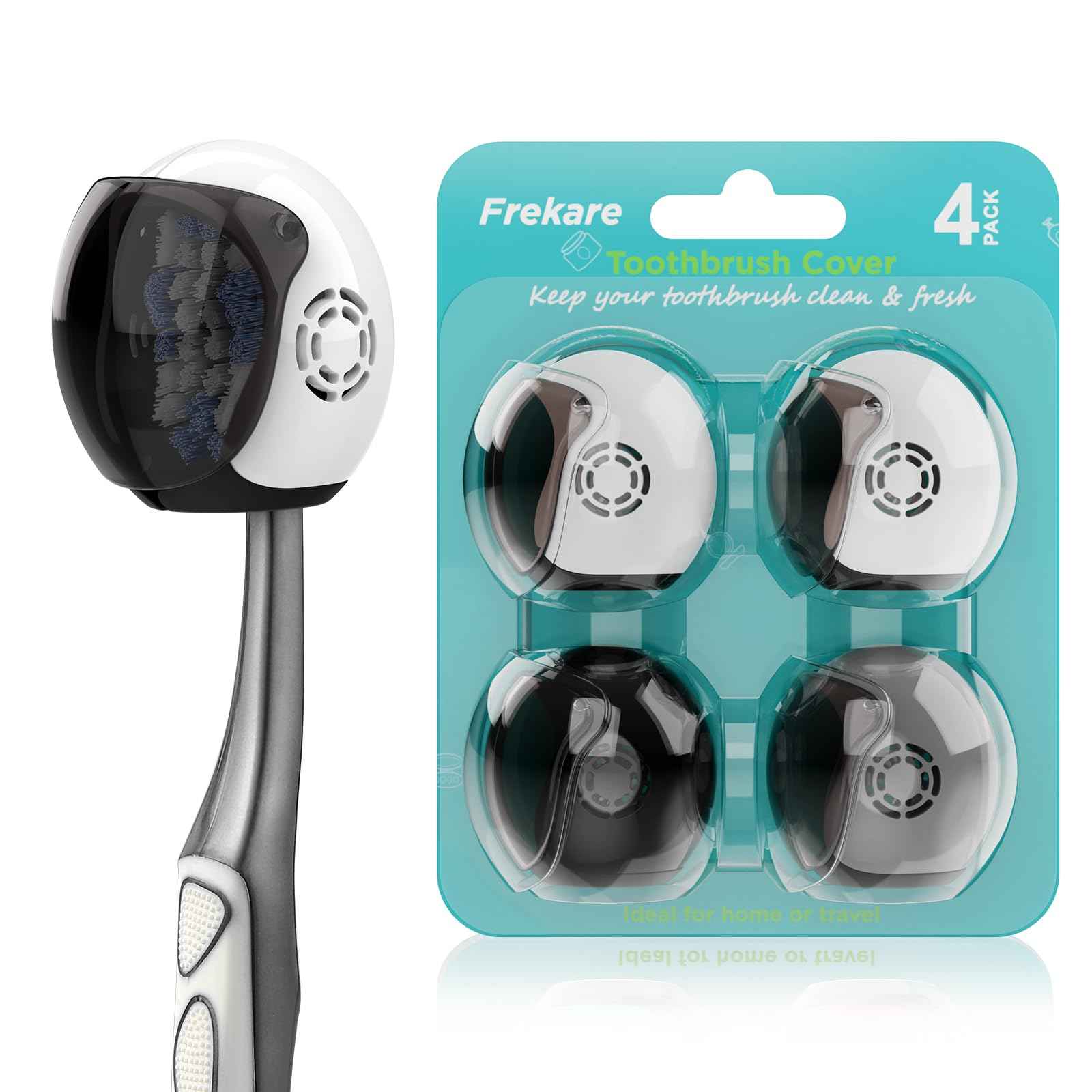 Frekare Helmet Toothbrush Covers Caps, Fits Most Manual and Electric Tooth Brushes, 4 Count (White, White, Grey, Black)