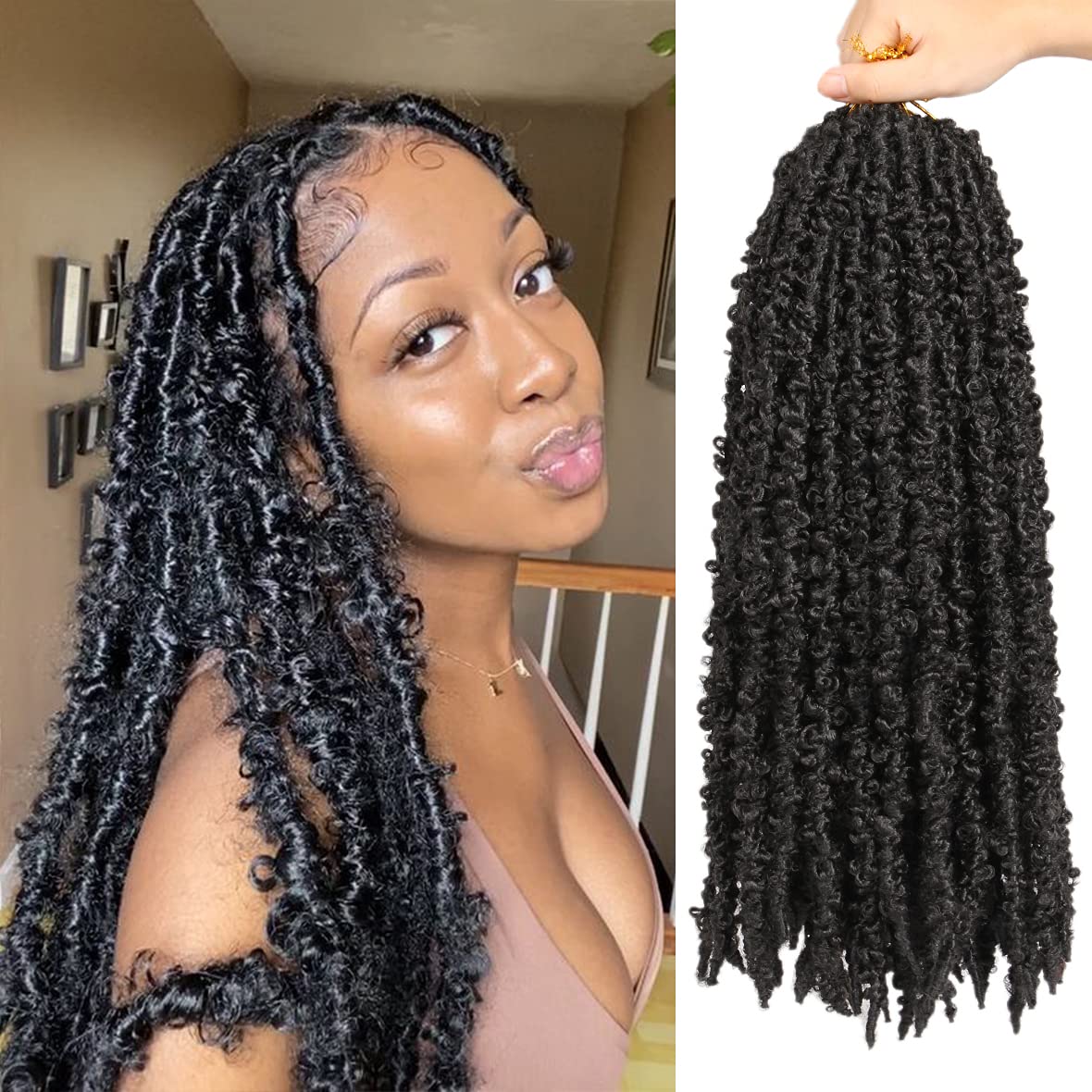 ZRQ Butterfly Locs Crochet Hair 18 Inch 6 Packs Pre Looped Distressed Crochet Braids Most Natural Hair Extension for Black Women (18 Inch,1B)