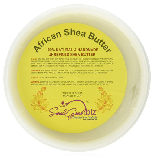 SmellGood - Pure Unrefined African Shea Butter, natural and handmade, ivory color, packed in 16 oz food grade resealable container, 4 Units included