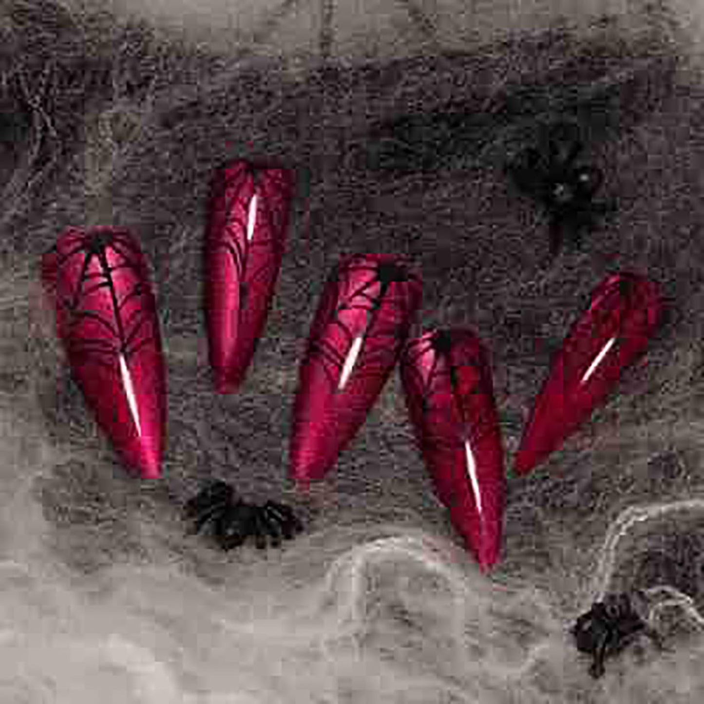 24 Pcs Halloween Nails Long Press on Nails Almond Fake Nails Dark Red Sparkly RIICFDD False Nails With Spider Web Pattern Designs Full Cover Glossy Stick on Nails for Women and Girls Artificial Nails