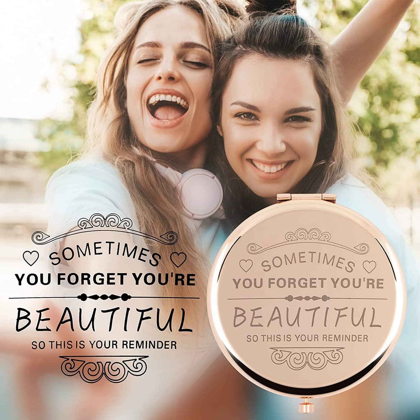 Birthday Gifts for Women－Compact Makeup Mirror,Gifts for Women, Festival,Valentine's Day,Christmas,Mother's Day, Graduation Party,The Gift for mom,Wife,Sister,Daughter,Friend,Classmate … (2-Rose gold)