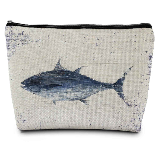 ignytiger Tuna Fish Makeup Bag, Ocean Beach Lovers Gifts Supplies Cosmetic Bags for Women, Gifts for Fishing Lovers, Vintage Nautical Coastal Beach Summer Zipper Makeup Pouches for Purse