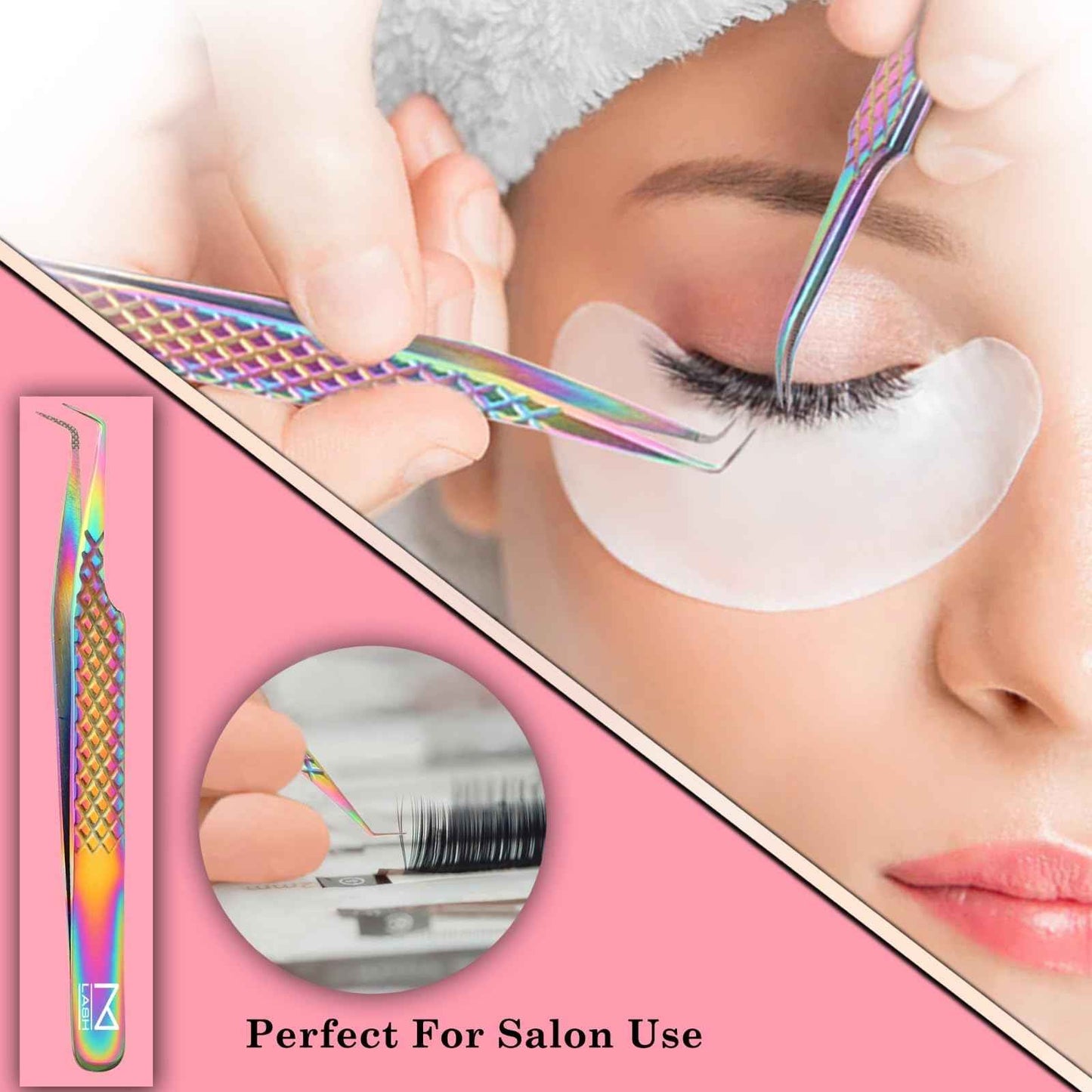 M LASH Eyelash Extension Tweezers (Set of 4) - Professional & Precision Lash Tweezers for Eyelash Extensions - Japanese Steel, Diamond Grip, Fiber Tip V5 (White)