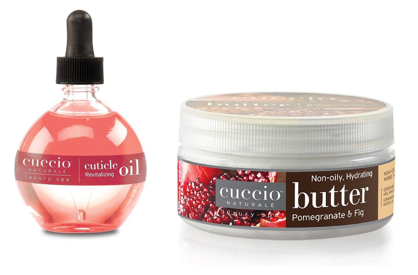 Cuccio Full Hand Treatment - Cuticle Oil 2.50 Oz and Butter Blends Moisturizing Scented Body Cream, 8 Oz (Pomegranate & Fig)