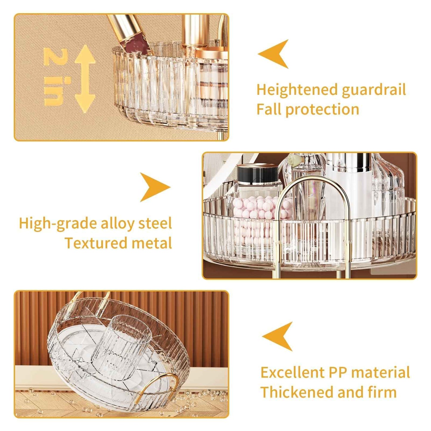 360° Rotating Makeup Organizer, Large-Capacity Skincare Make Up Storage 3 Tier Perfume Organizers Cosmetic Dresser Organizer with Makeup Brush Holder, Fits Bedroom, Bathroom, Vanity Shelf Countertop