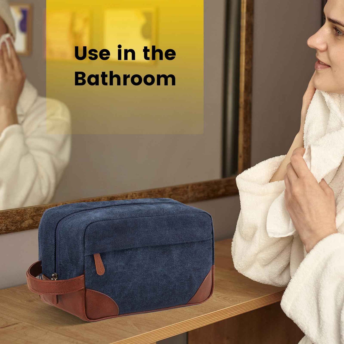 Vorspack Large Travel Toiletry Bag - Hanging Toiletry Bag for Men Water Resistant Canvas Shaving Bag with Large Capacity for Home Travel - Navy Blue