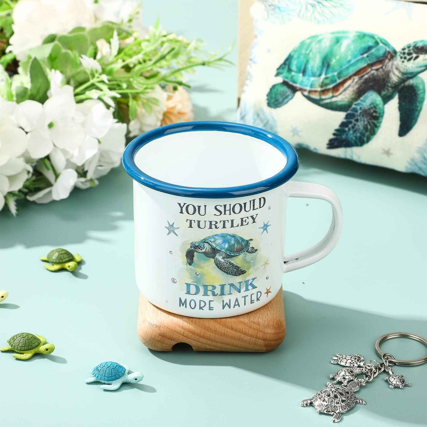 Yeyeplum Sea Turtle Lover Gifts for Women Birthday Gifts Baskets Set Include Canvas Tote Bag, Makeup Bag, Socks, Keychain, Enamel Mug, Small Figurines for Mom, Wife, Sister, Friend