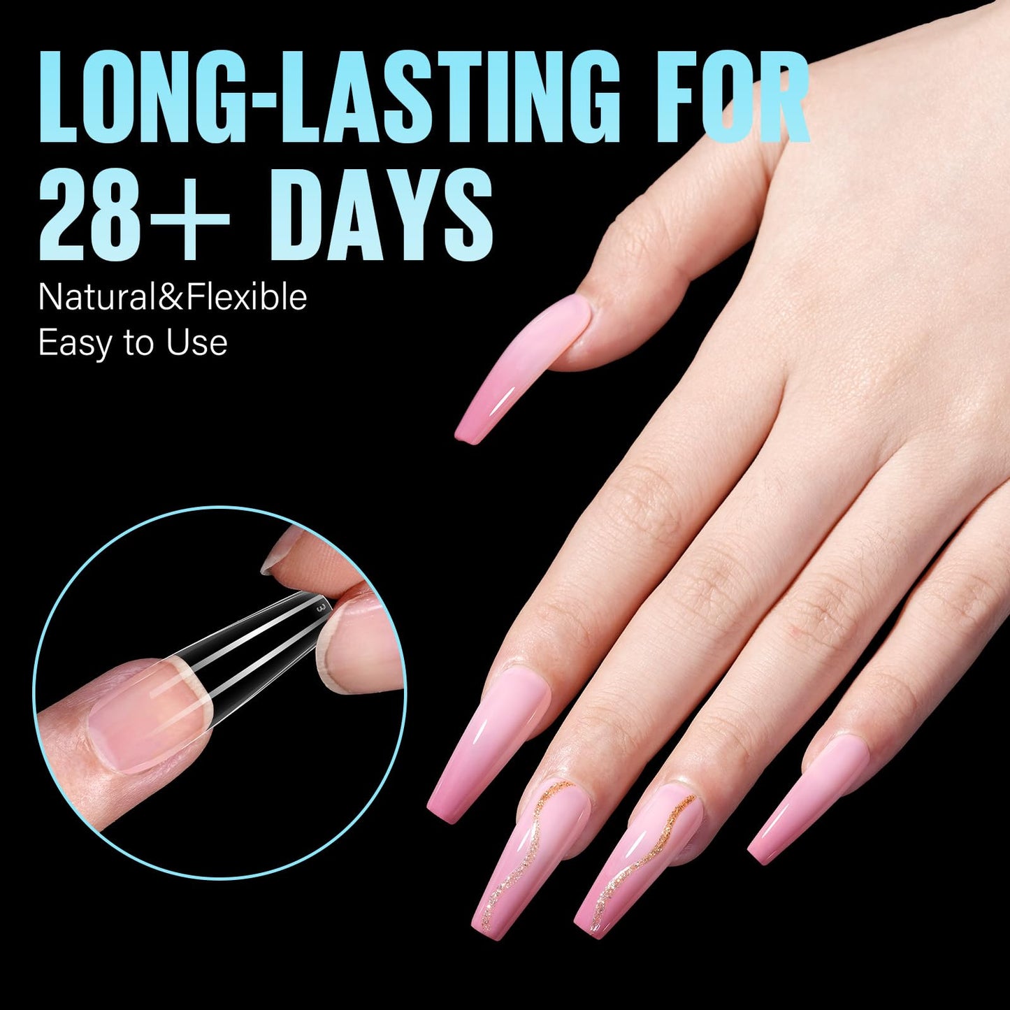 TOMICCA Long Coffin Nail Tips - Coffin Nails Tips, Acrylic Nail Tips Full Cover, 216pcs Soft Gel x Nail Tips Coffin for Nail Extension DIY Art Salon at Home12 Sizes