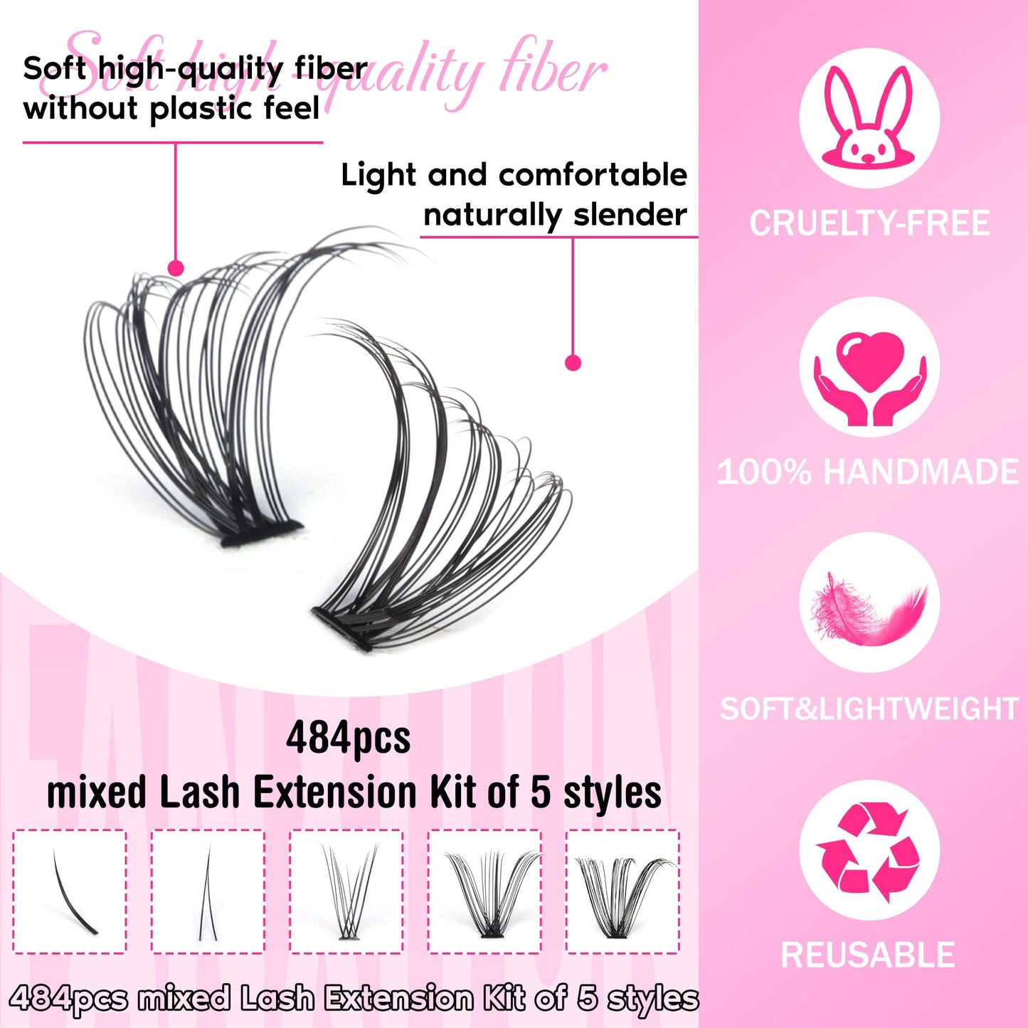 Lash Clusters Wispy 30D+40D D Curl Natural Cluster Lashes 484 Pcs Lash Cluster and Bottom Lashes 9-16 mm Mix Individual Lashes for Beginners