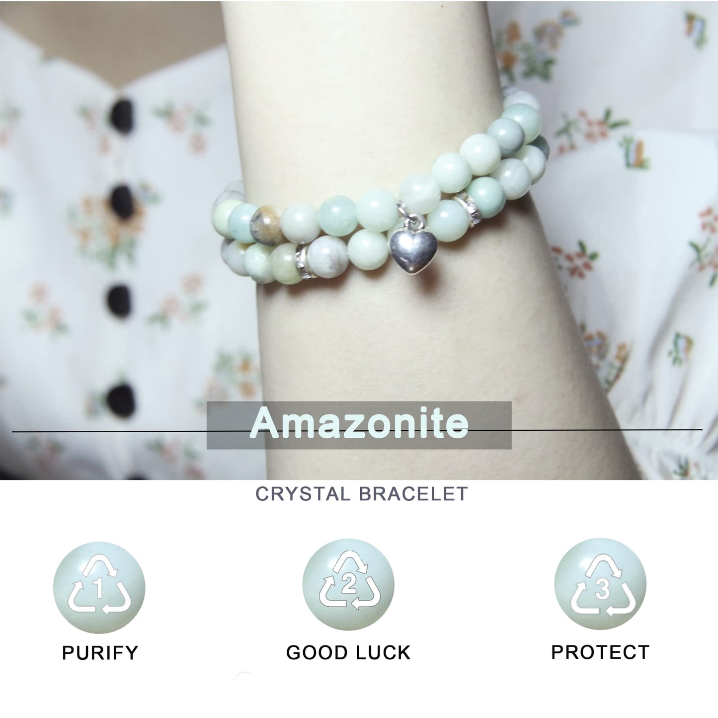 Healing Bracelets for Women - Amazonite Bracelet - Healing Prayers Crystal Bracelet, 8mm Natural Stone Anti Anxiety Stress Relief Yoga Beads Get Well Soon Gifts