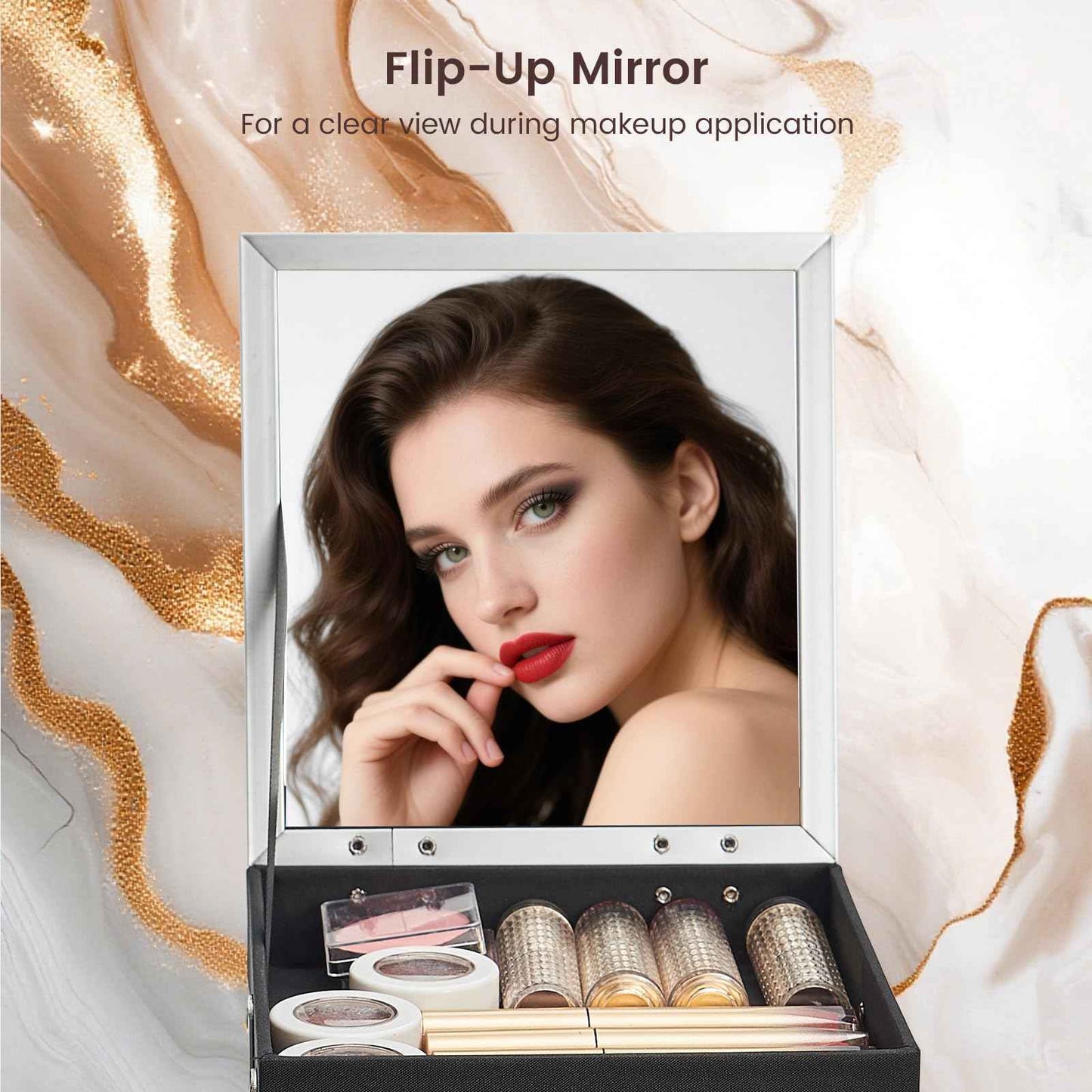 Costravio Makeup Case Train Case Portable Makeup Box with Mirror Lock Box Travel Cosmetic Train Cases Hard Make Up Organizer for Girls Nail Craft Storage Vanity Misty Hills Black