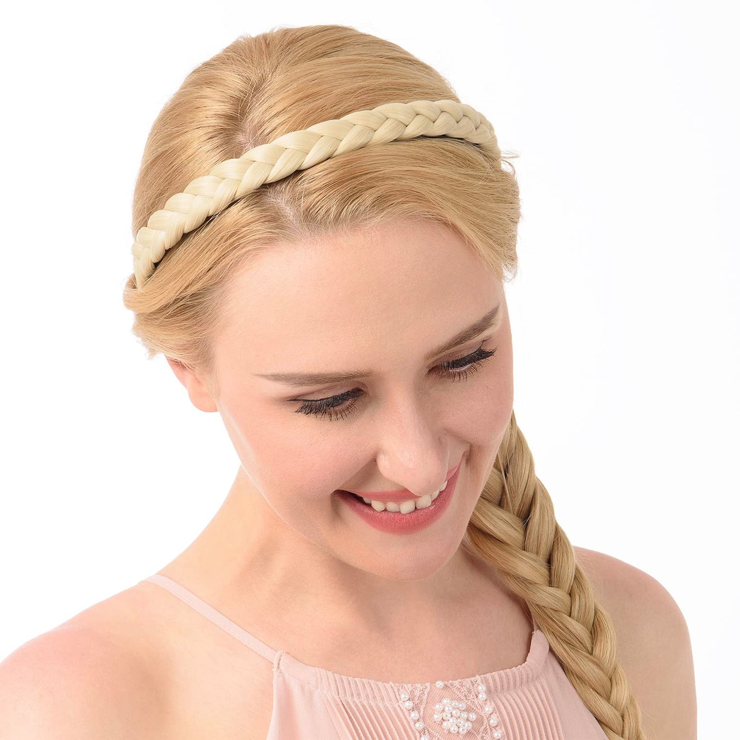 DIGUAN Headband Synthetic Hair Plaited Headband Braid Braided With Teeth Hair Band Accessories for Women Girl Width 1 Inch (W-Medium Brown)