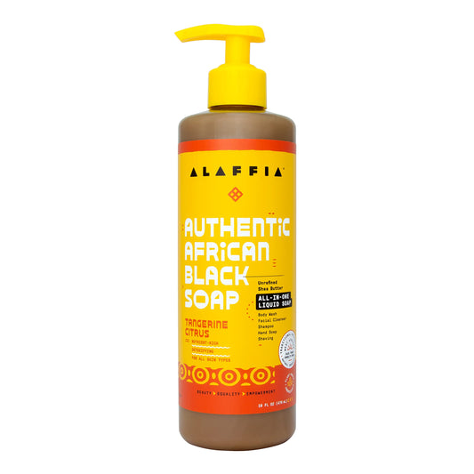 Alaffia Skin Care, Authentic African Black Soap, All in One Body Wash, Face Wash, Shampoo & Shaving Soap with Fair Trade Shea Butter, Tangerine Citrus, 16 Fl Oz