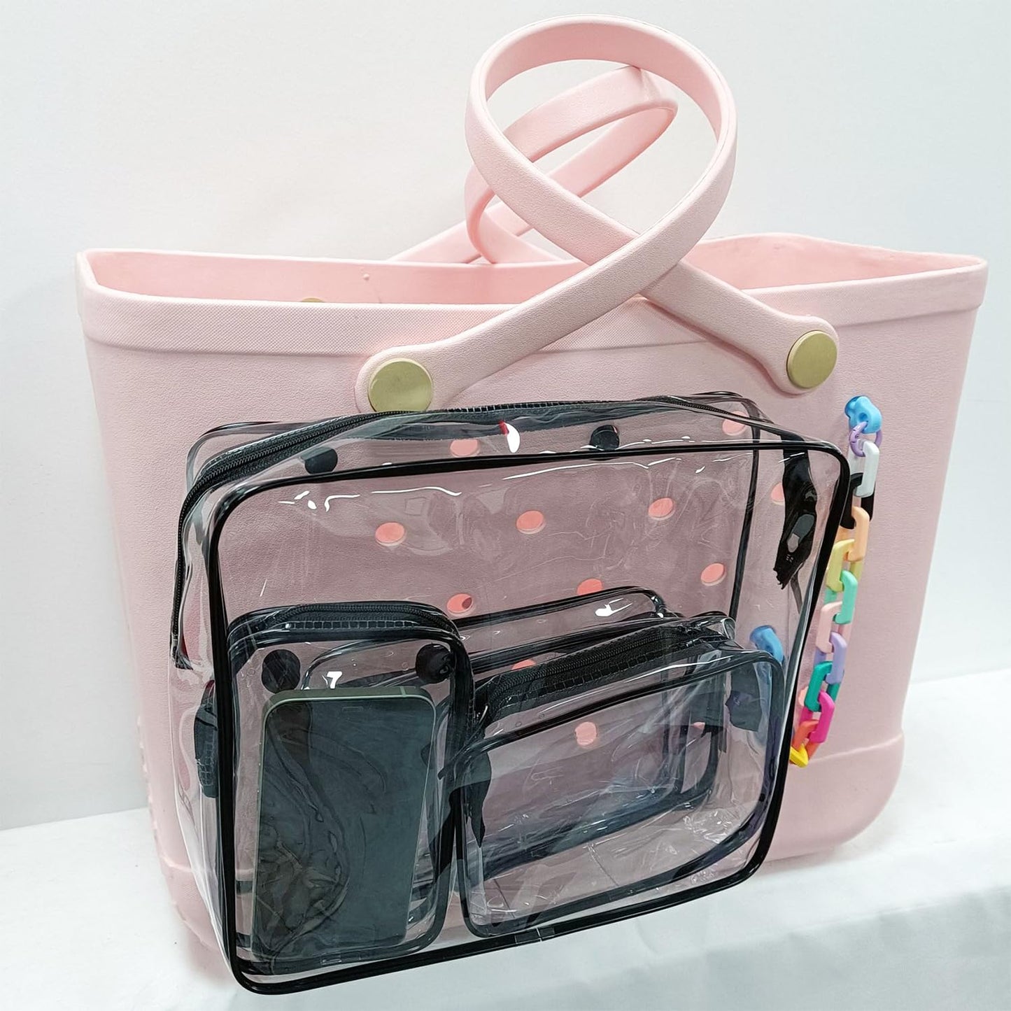 4 Pack Clear Makeup Storage Bag Beach Bag Bogg Bag Accessories whit Hooks Carabiner