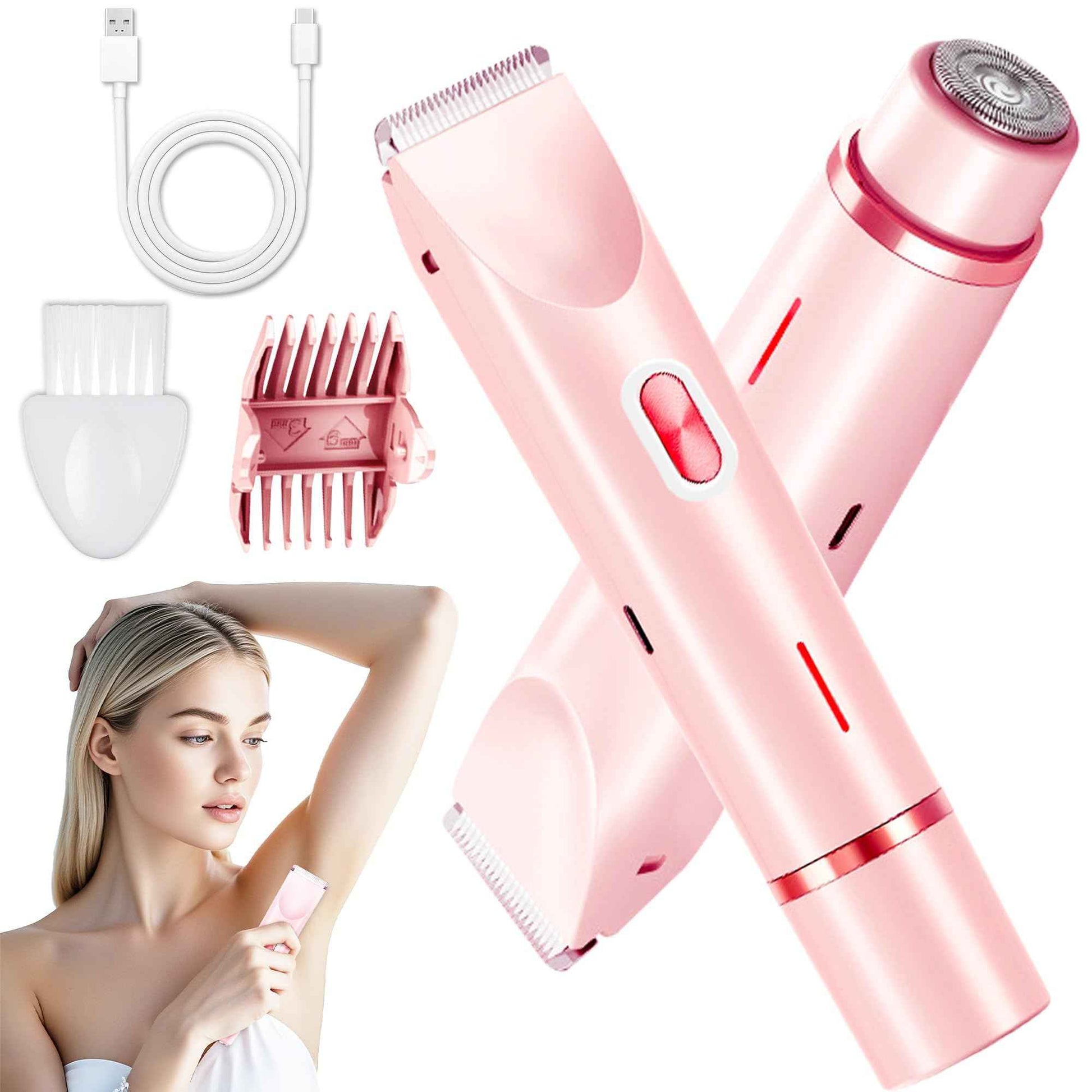 Bikini Trimmer for Women, Electric Razor & Shaver with Dual Ceramic Blades, Painless Hair Removal for Face, Body & Intimate Areas, 90min Cordless Runtime, Waterproof Travel Grooming Kit