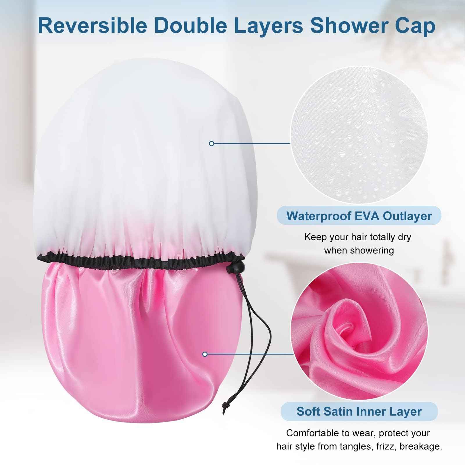 Sheomern 3 Pcs Super Jumbo Satin Lined Shower Cap for Women, Extra Large, Adjustable for Braids, Long Hair & Locs Dreadlocks