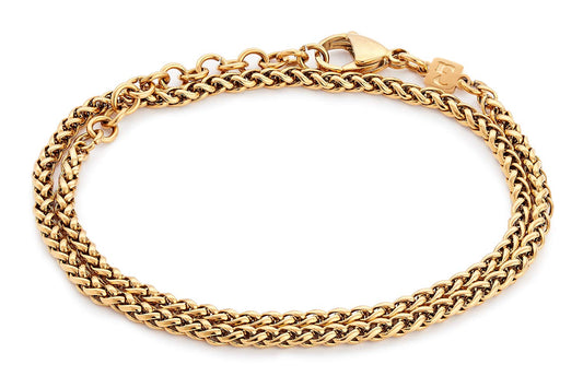 Galis Wrap Bracelets For Women and Men - Unisex Premium Stainless Steel Bracelet for Men & Women, Gold Plated Non Tarnish Bracelet - Double Wrap Wheat Chain Style with Lobster Claw Clasp 7"