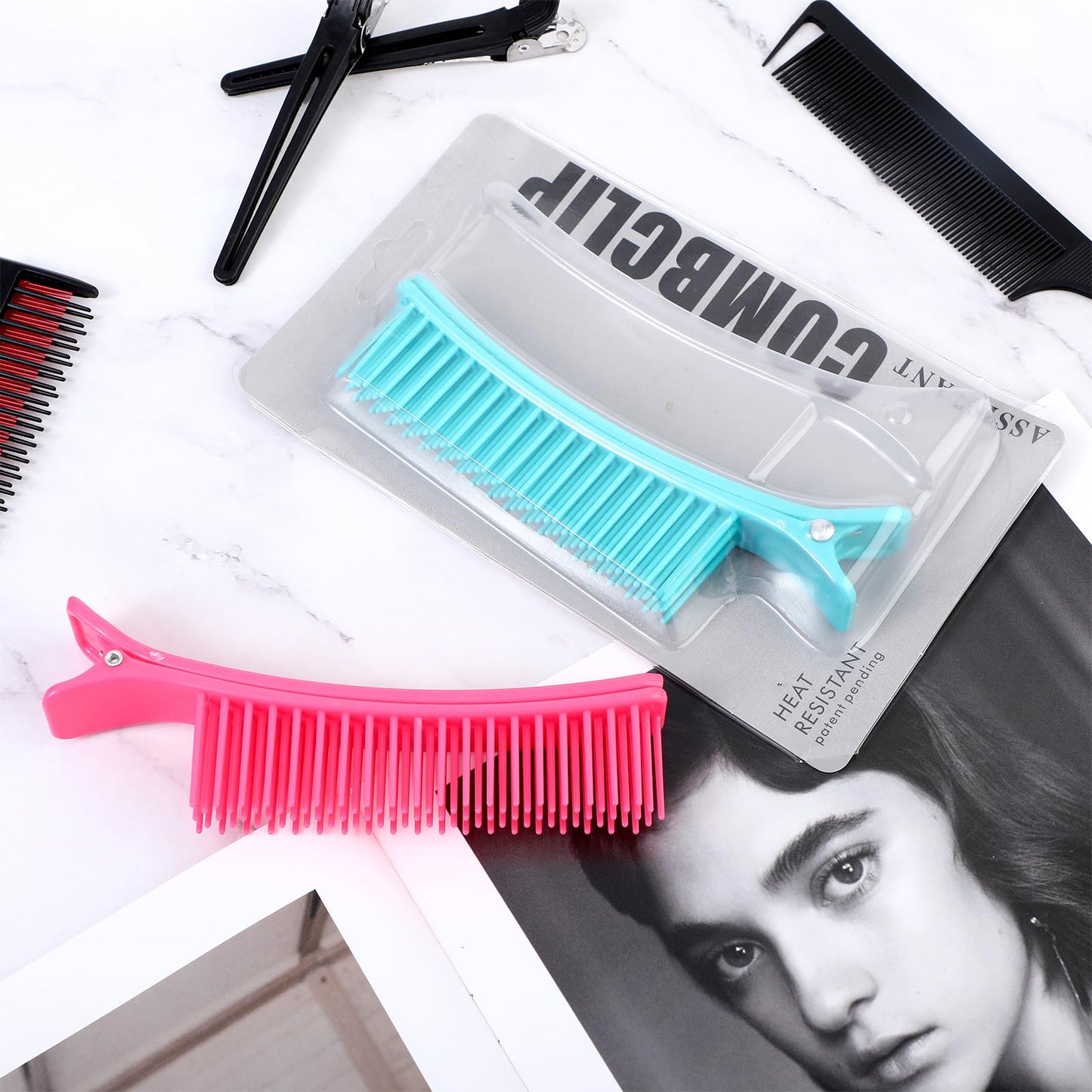 2 Pcs Hair Sectioning Clips for Professional Styling, Grip Combs, Cutting and Coloring Accessories (Blue+Pink)