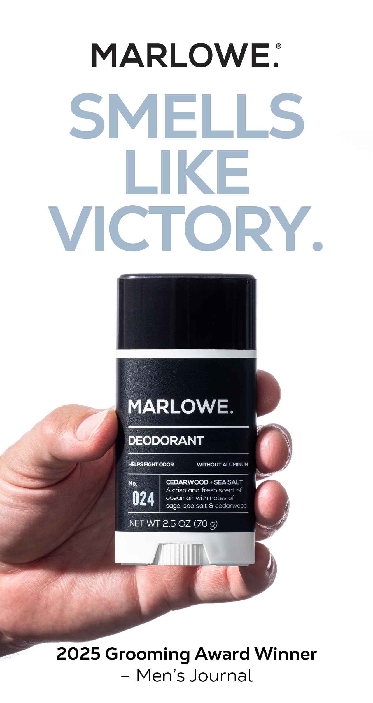 MARLOWE. No. 024 Natural Deodorant for Men 3-Pack | Aluminum Free Stick | Made with Coconut Oil, Shea Butter, Jojoba | Only No-Nonsense Ingredients that Work Best | Fresh & Woodsy Scent