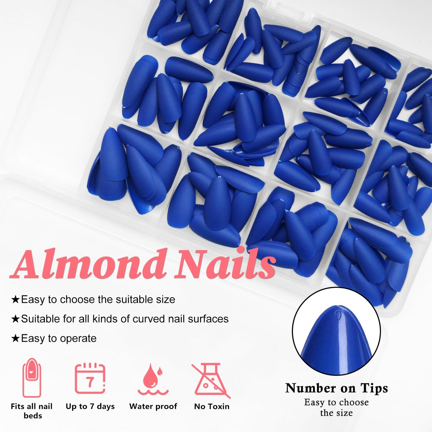 Lifextol 240PC Almond Press on Nails Medium Fake Nails Matte Blue Acrylic Nails Press ons Nail Short Stiletto False Nail Tips Glue Almond Artificial Fingernail & Nail Glue Ahdesive Tabs for Women