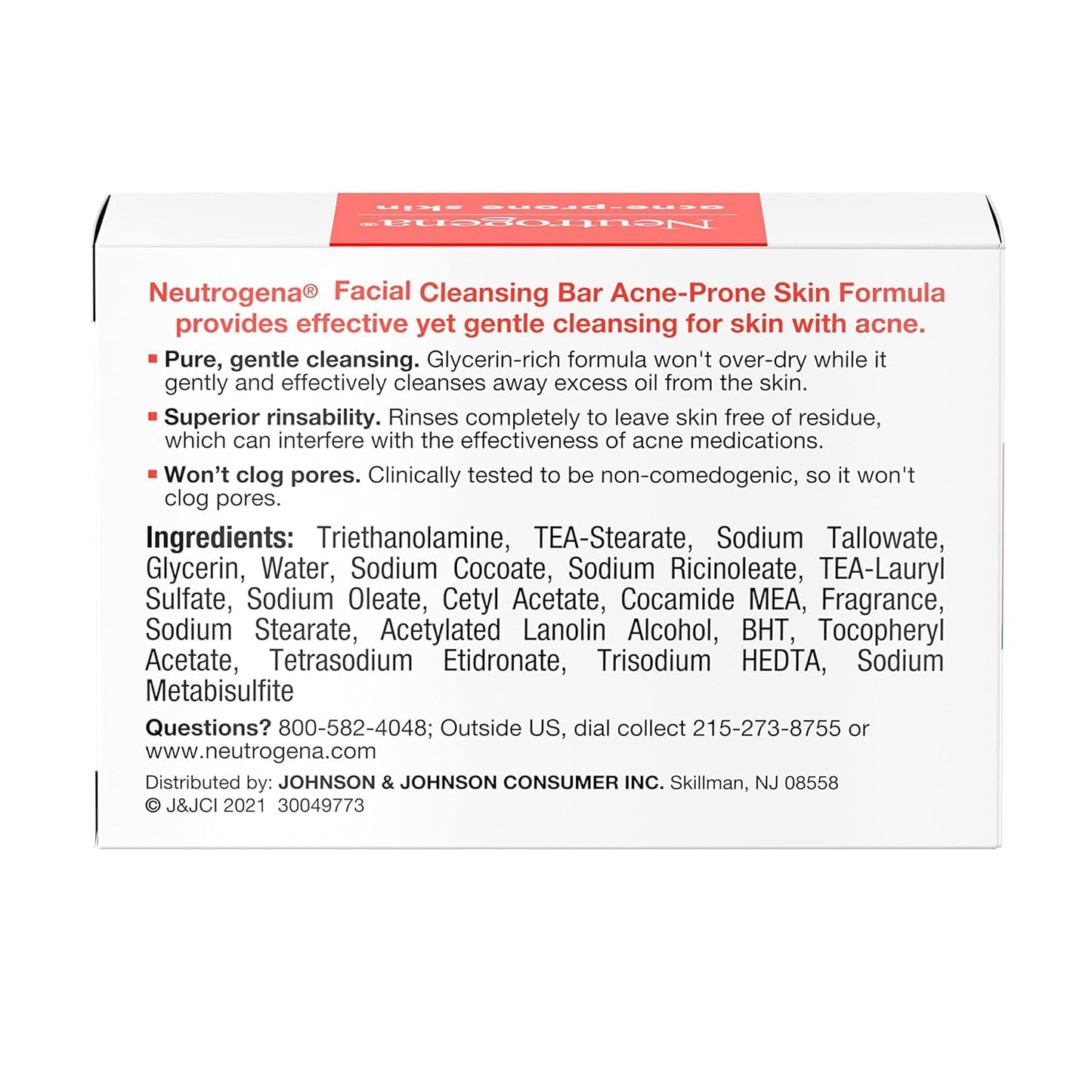 Neutrogena Facial Cleansing Bar Treatment for Acne-Prone Skin, Non-Medicated & Glycerin-Rich Hypoallergenic Formula with No Detergents or Dyes, 3.5 oz (Pack of 6)