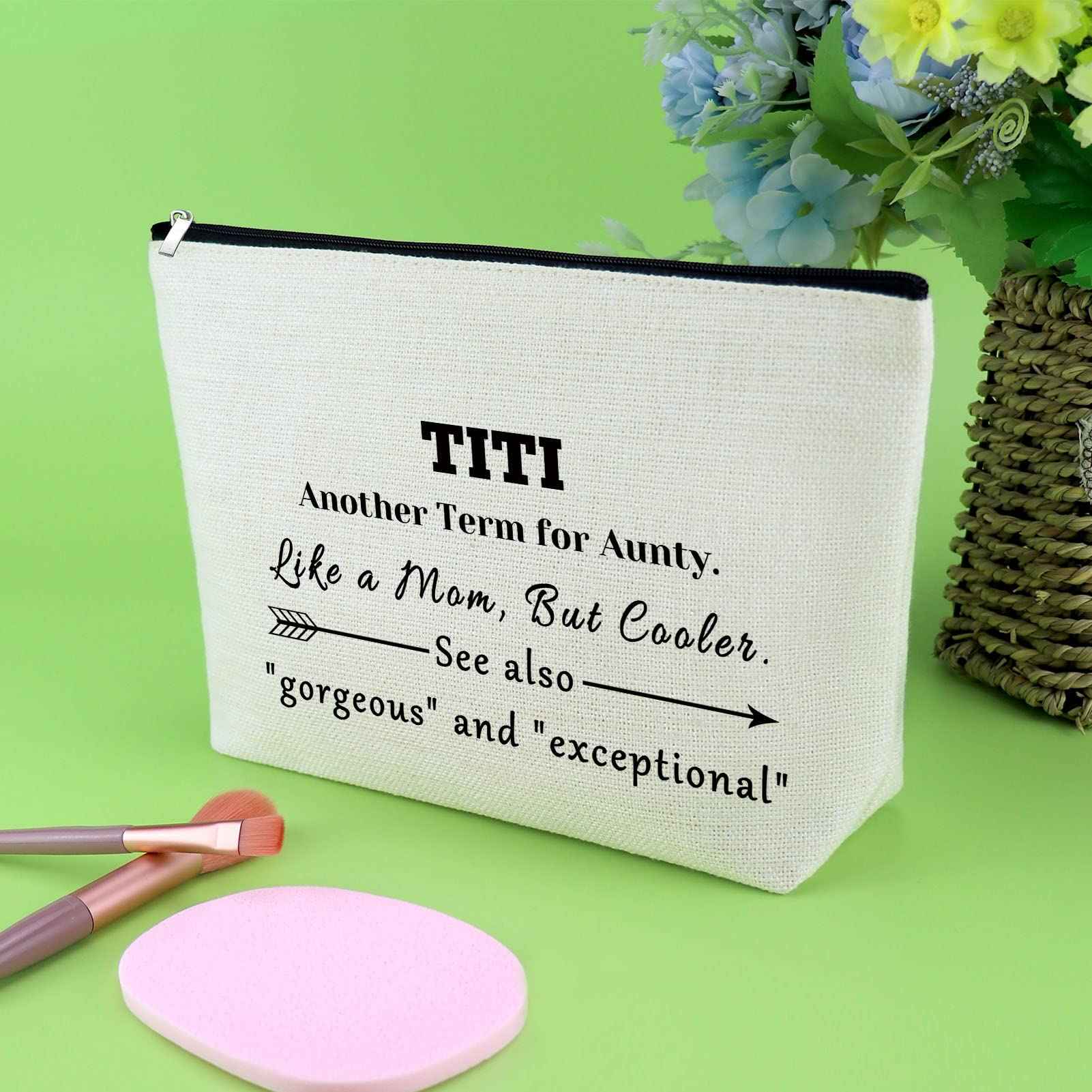 Gevody Aunt Gifts from Niece Nephew Makeup Bag Auntie Gift Appreciation Gifts for Women TiTi Tia Birthday Gifts Cosmetic Bag TiTi Gifts Thank You Gifts Mothers Day Gifts for Her Travel Pouch