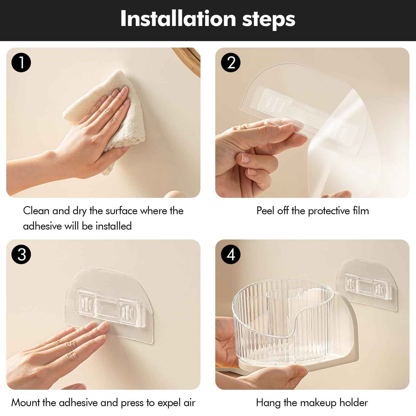 Poeland Wall Mounted Makeup Brushes Organizer, 360 Rotating Makeup Holder with 6 Compartments for Skincare Products, Makeup Brushes