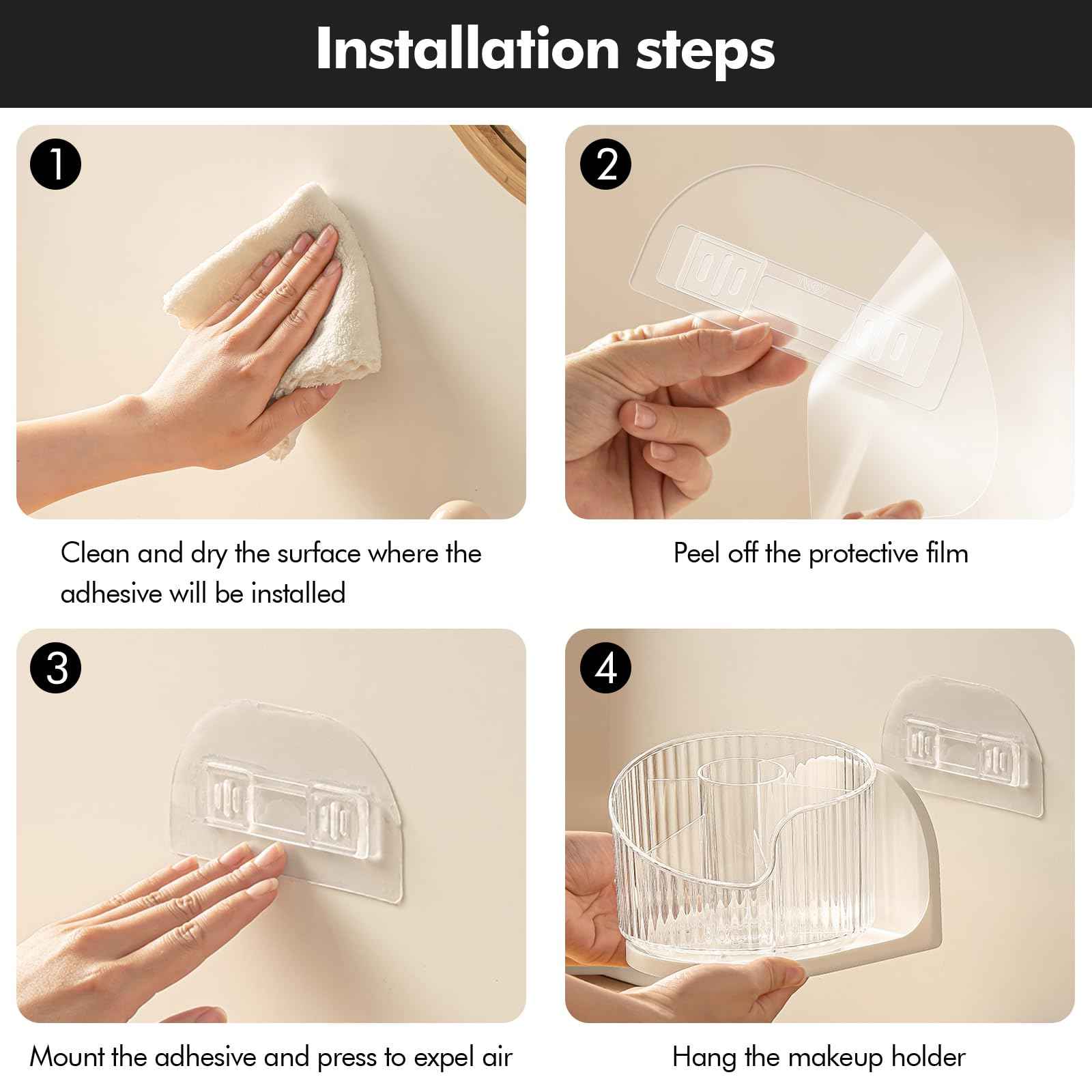 Poeland Wall Mounted Makeup Brushes Organizer, 360 Rotating Makeup Holder with 6 Compartments for Skincare Products, Makeup Brushes