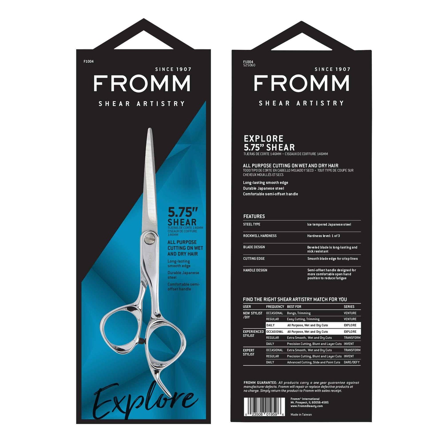 Fromm Professional Explore 5.75" Hair Cutting Shears for Wet and Dry Hair, Polished Silver Japanese Steel Scissors with Beveled Blade