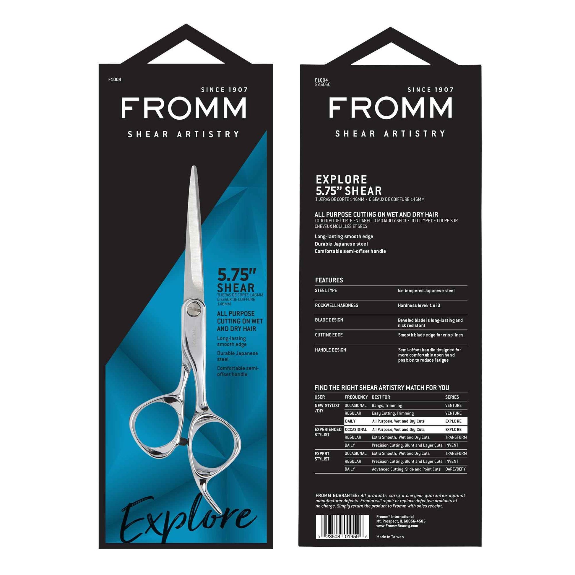 Fromm Professional Explore 5.75" Hair Cutting Shears for Wet and Dry Hair, Polished Silver Japanese Steel Scissors with Beveled Blade