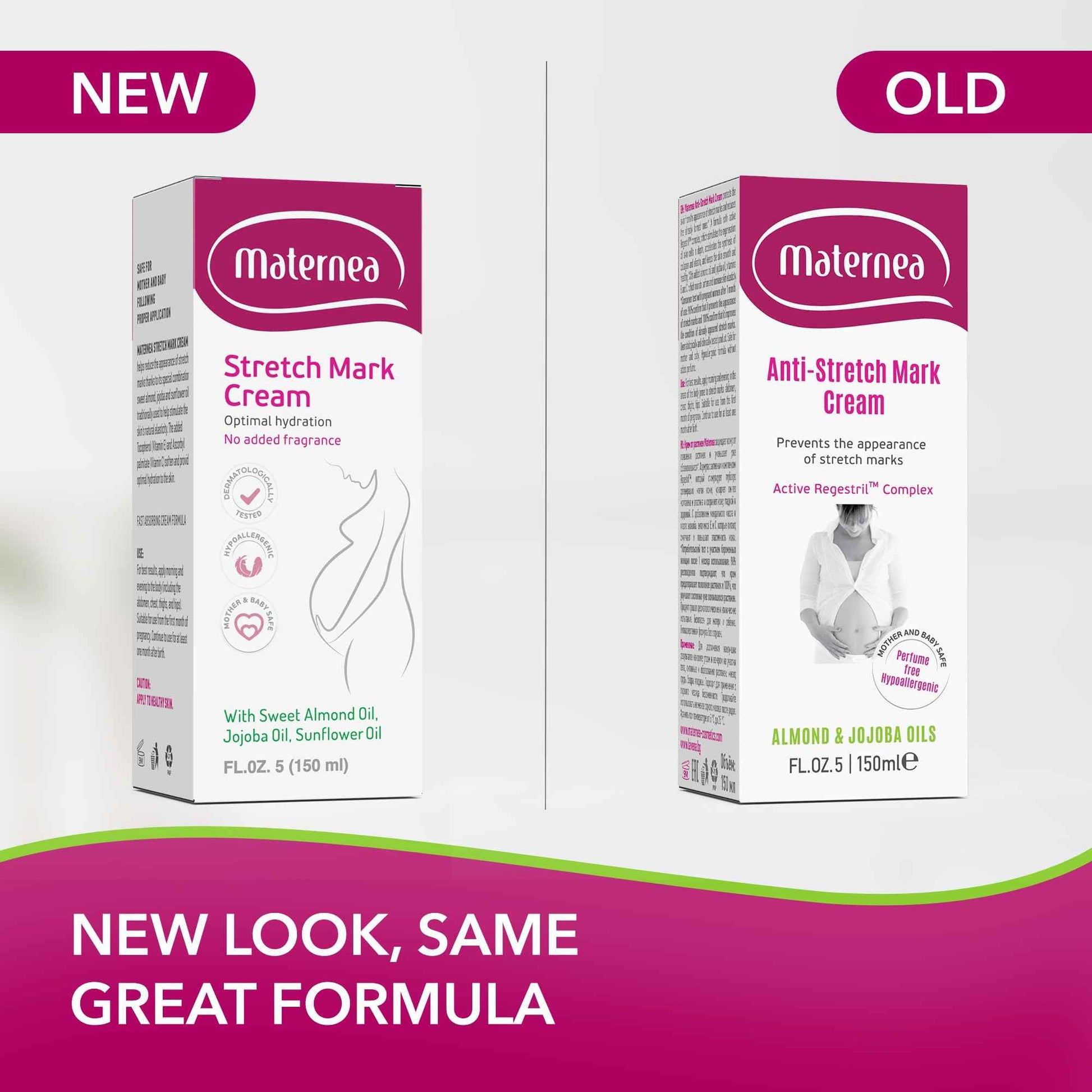 Maternea Stretch Mark Cream for Pregnancy – Nourishing Maternity Skin Care with Almond, Jojoba Oils, Vitamins C and E – Helps Hydrate and Improve The Look of Stretching Skin – 7.44 FL. OZ. (220ml)