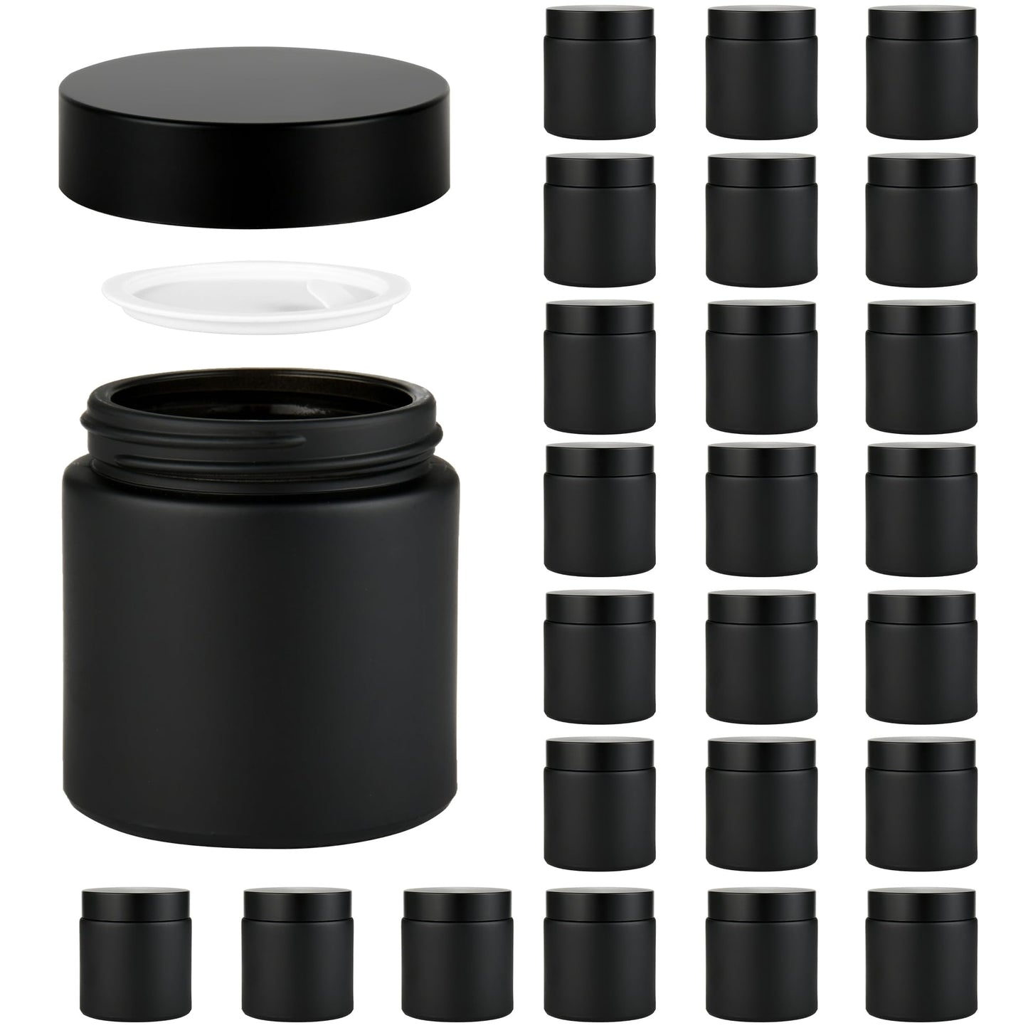 YONKAN 4 oz Reusable Black Glass Container Jars 24 Pack with Wide-mouth Leak Proof Cap and Inner Pull-On Lid for Travel Storage Makeup, Face Creams, Body Lotions, DIY Crafts or Others