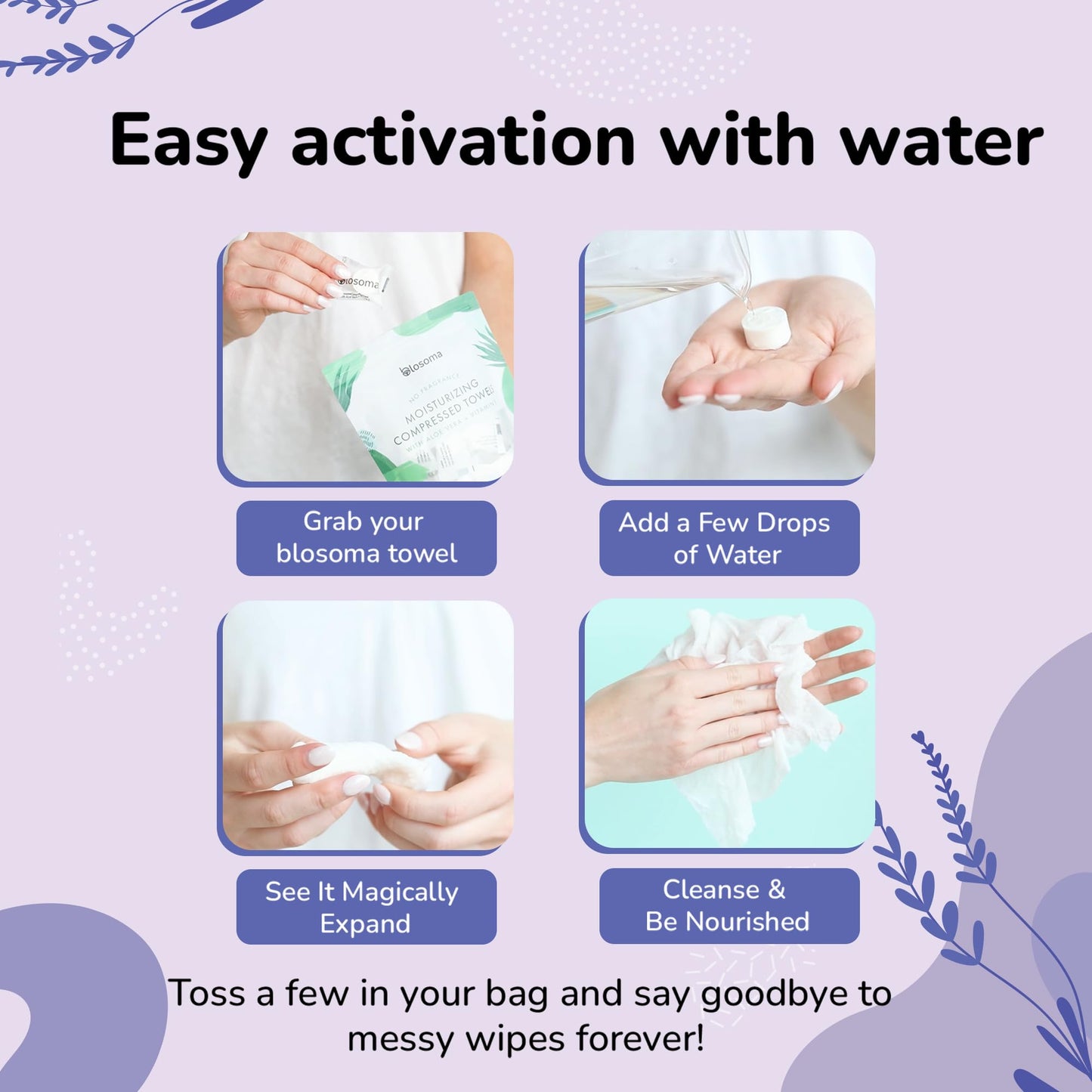 Lavender Moisturizing Compressed Towel, Disposable Mini Tablets Cotton Coin Tissue, Water Activated Rejuvenating Towels for Travel, Camping, Gym, Home Portable Hand Wipe (Pack of 50)