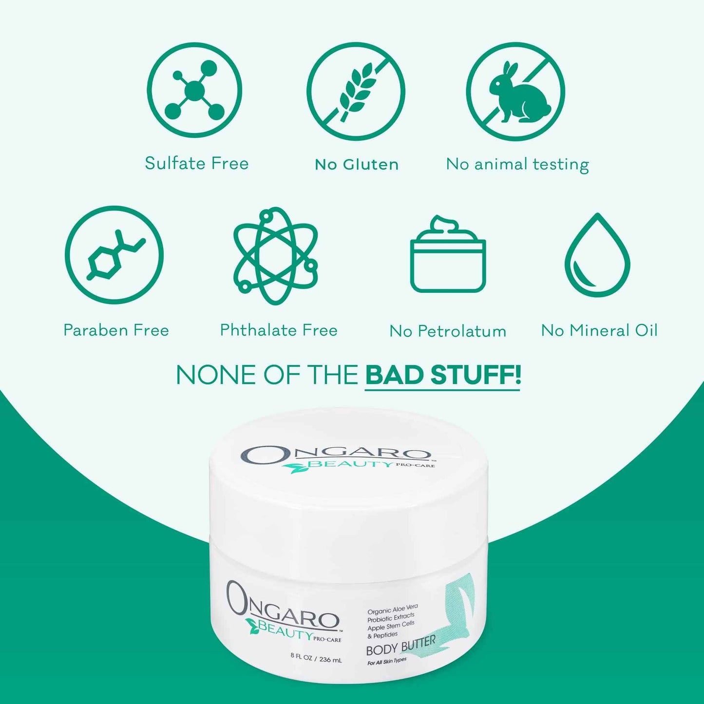 Ongaro Beauty - Whipped Body Butter Cream, Organic Shea Butter for Women with Aloe Vera, Plant Stem Cells, Peptides, Hyaluronic Acid, Probiotics, Vitamin C & E, Body Care for Women - 8 Fl Oz