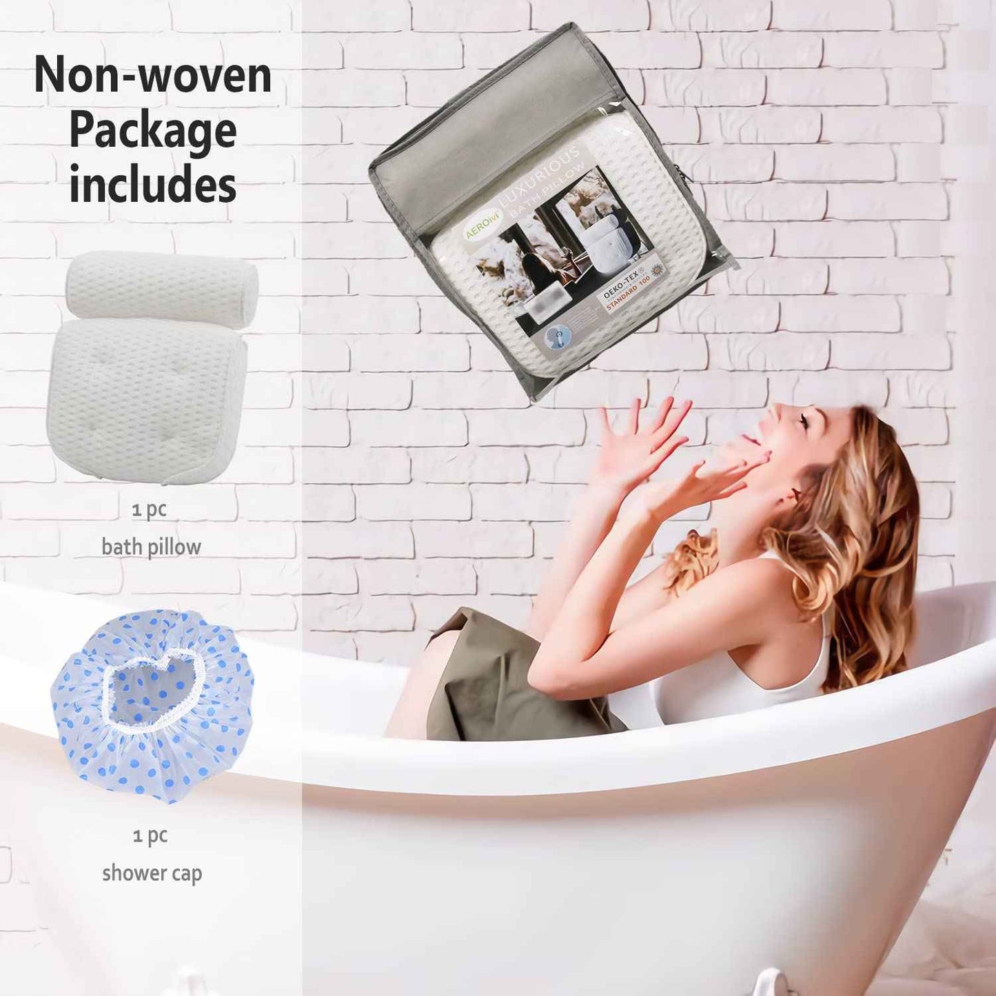AEROiVi Luxury Bath Pillows for Tub，Bath Pillow Bathtub Pillows for Head and Neck Support Bath Cushion Made from Soft Spacer Mesh Material with Suction Cups