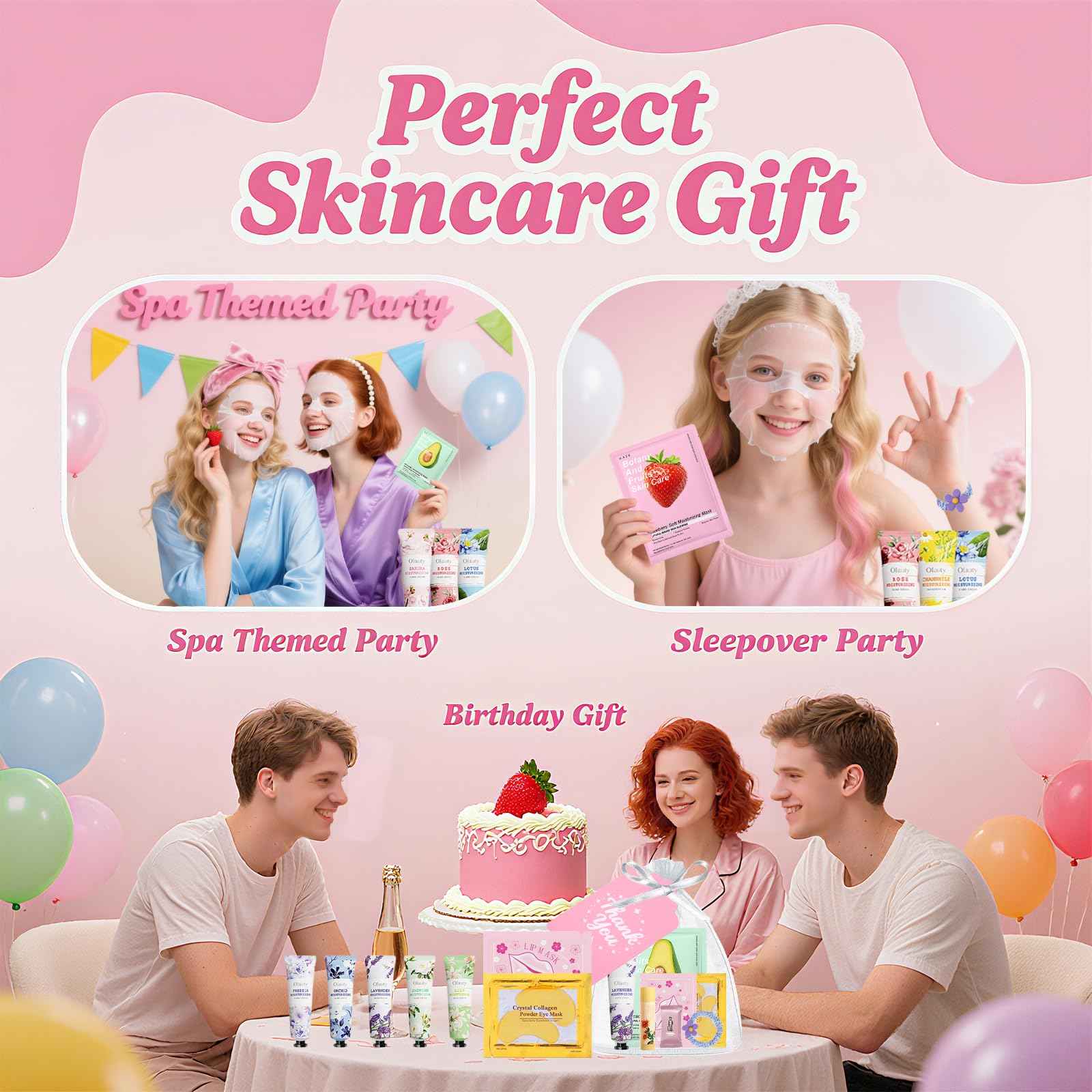 90 PCS Spa Sleepover Party Favors Supplies for Girls & Women, Favors Include Face Masks,Lip Balm,Under Eye Patches,Lip Mask,Skincare Spa Kit,Spa Sleepover Party Gifts,Birthday Sleepover Party Supplies