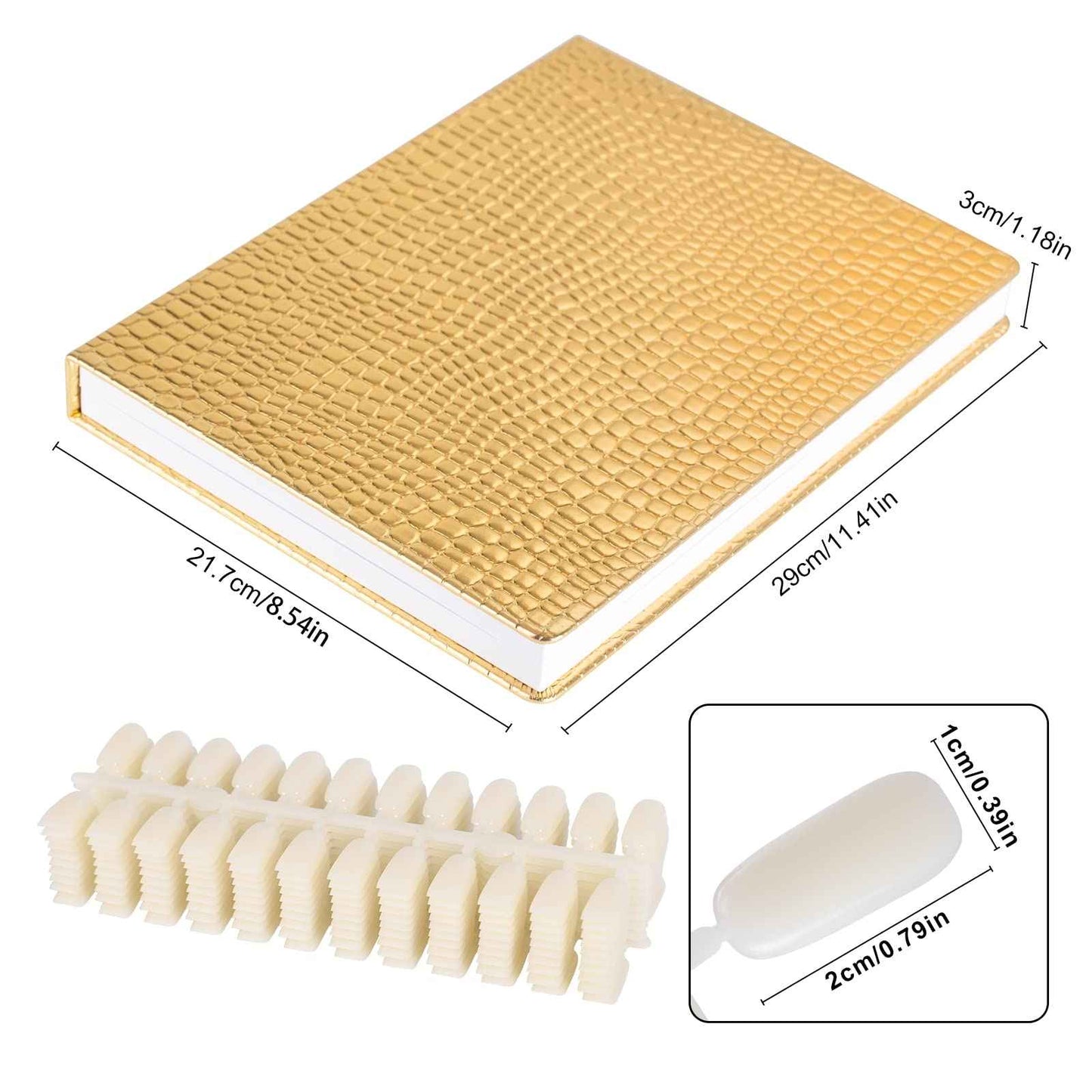 NMKL38 216 Nail Color Chart Display Gel Polish Color Book with False Nail Tips (Gold)