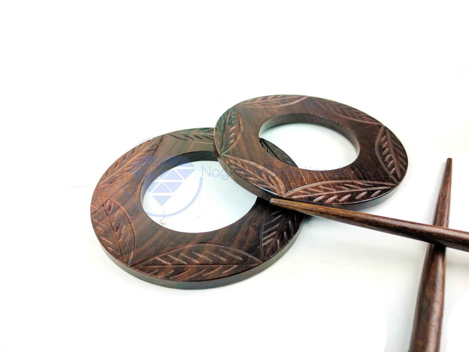 Premium Vintage Polished Wooden Shawl Pins | Hair Barrettes & Hair Clip | Personal & Beauty Care Accessories (Circular Rosewood)