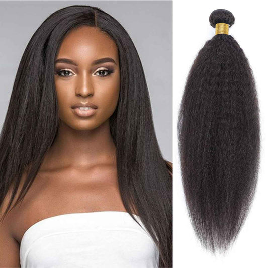 Huarisi 18 Inch Yaki Straight Weaves Human Hair 1 Bundle Brazilian Kinky Straight Hair Bundles for Black Women 10a Unprocessed Virgin Hair Weft Real Hair Extensions Sew In Weaving
