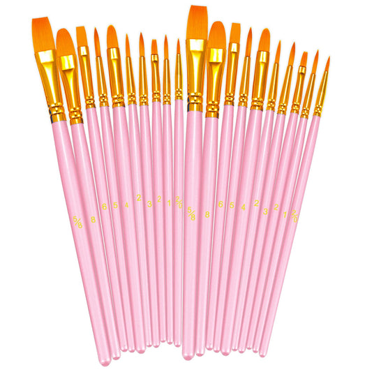 BOSOBO Paint Brushes Set, 10 Pieces Round Pointed Tip Paintbrushes Nylon Hair Artist Acrylic Paint Brushes for Acrylic Oil Watercolor, Face Nail Body Art, Miniature Detailing & Rock Painting, Pink