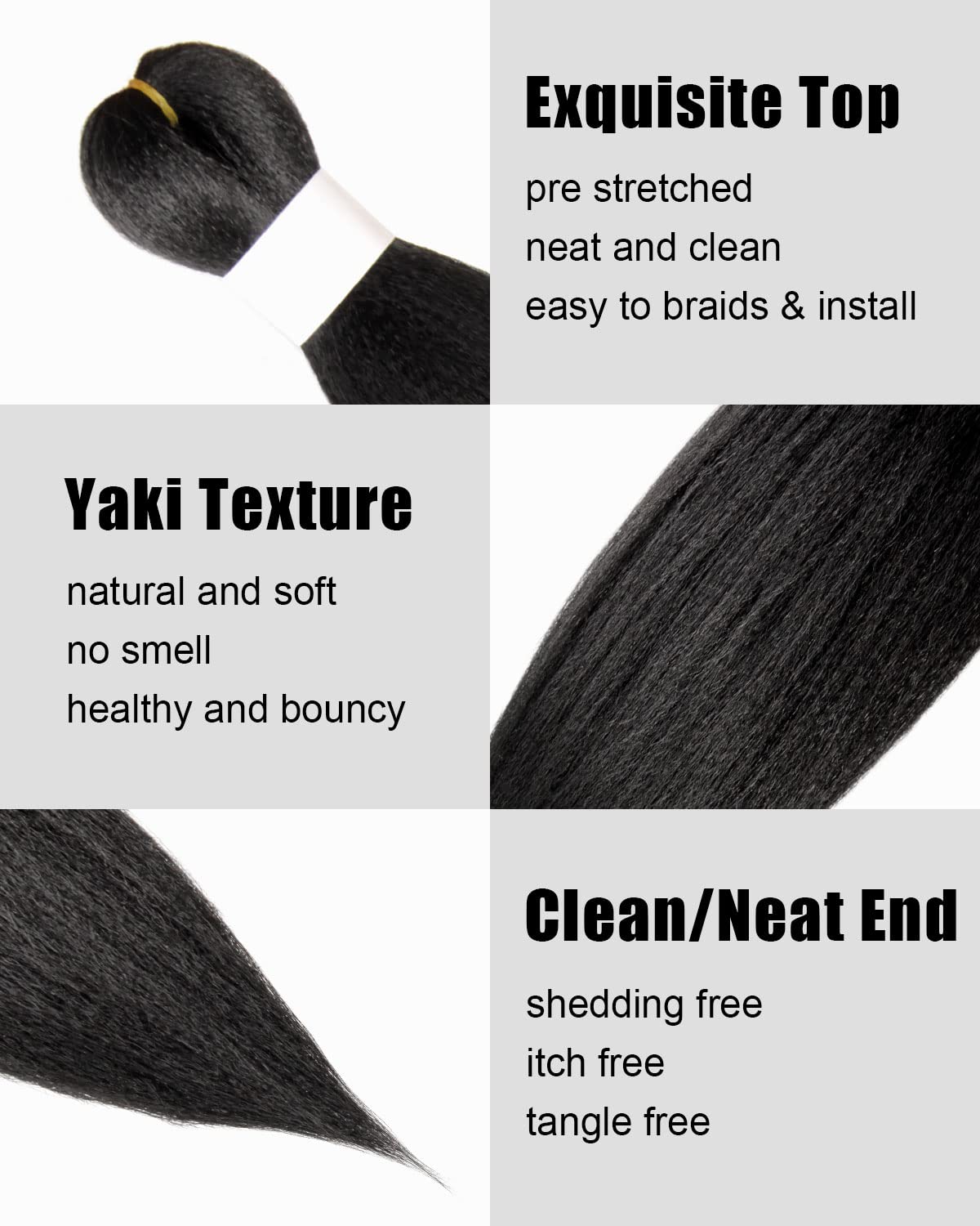 KAVSORAPI Braiding Hair 24 Inch Pre Stretched Hair Color 1 Long Straight Crochet Braids Yaki Texture Synthetic Hair 3 Packs (1#/Jet Black)