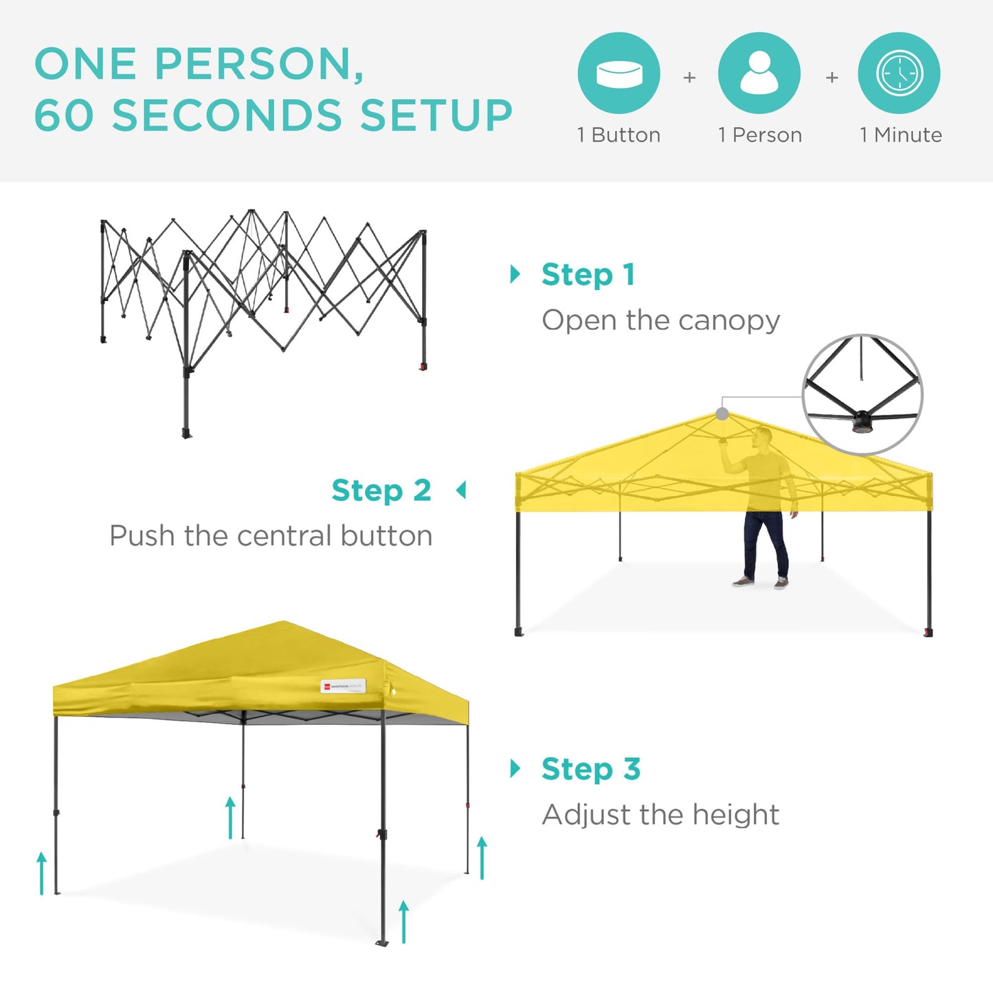 Best Choice Products 8x8ft 1-Person Setup Pop Up Canopy Tent Instant Portable Shelter w/ 1-Button Push, Case, 4 Weight Bags - Yellow