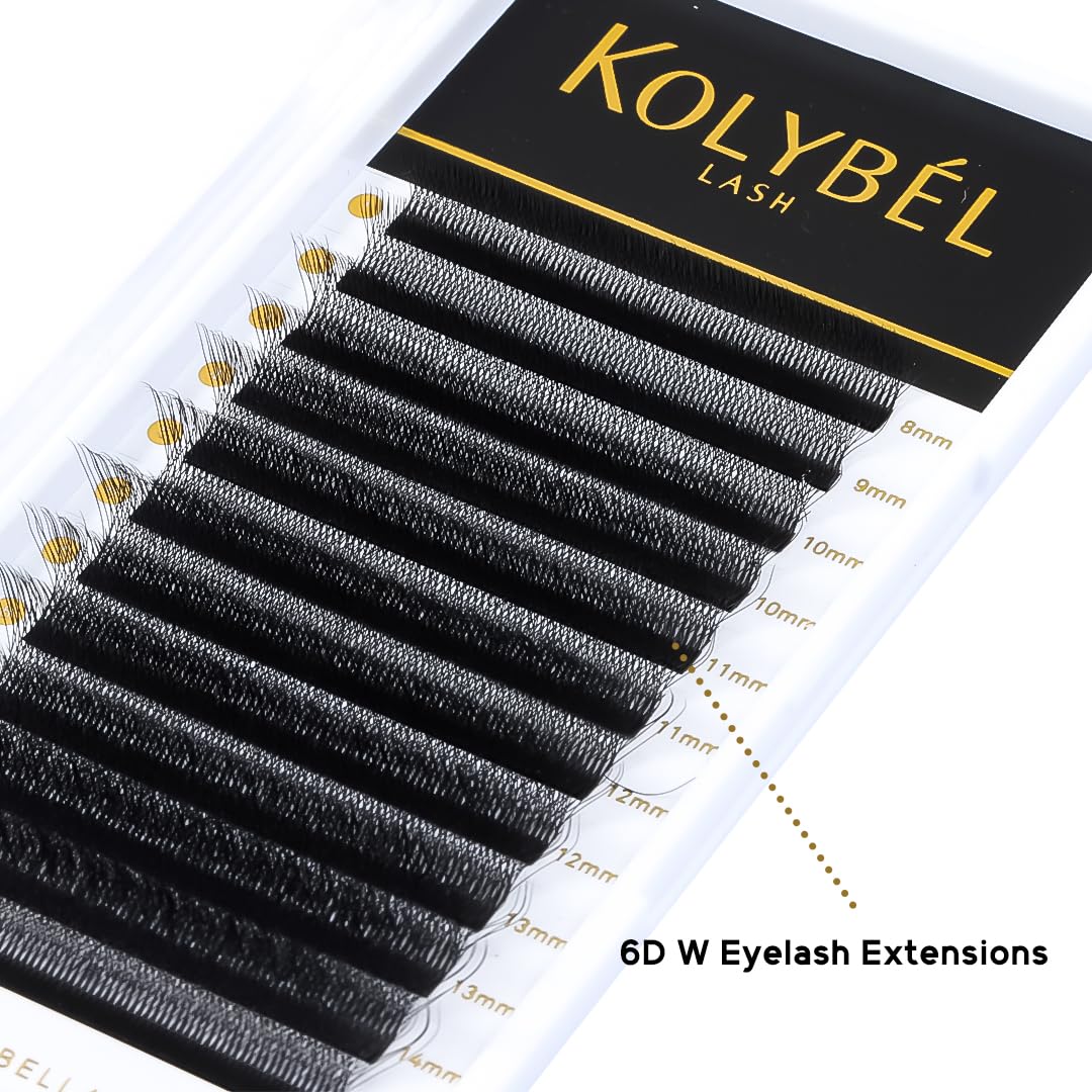 Kolybel W Eyelash Extension 6D Volume Premade Fan Lashes 0.07 D Curl 8-15mm Faux Mink Matte Black W Shaped Tips Soft Lightweight Lashes Supplies(6D-0.07-D-8-15mm)